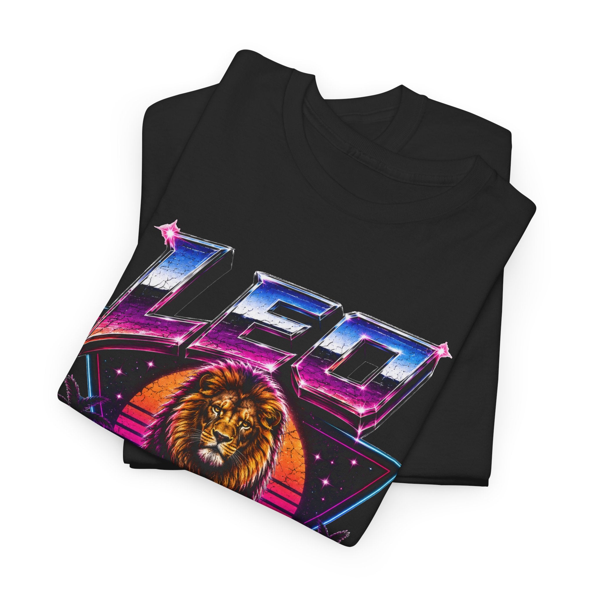 Leo Zodiac T‑Shirt — Retro Neon Lion Astrology Tee