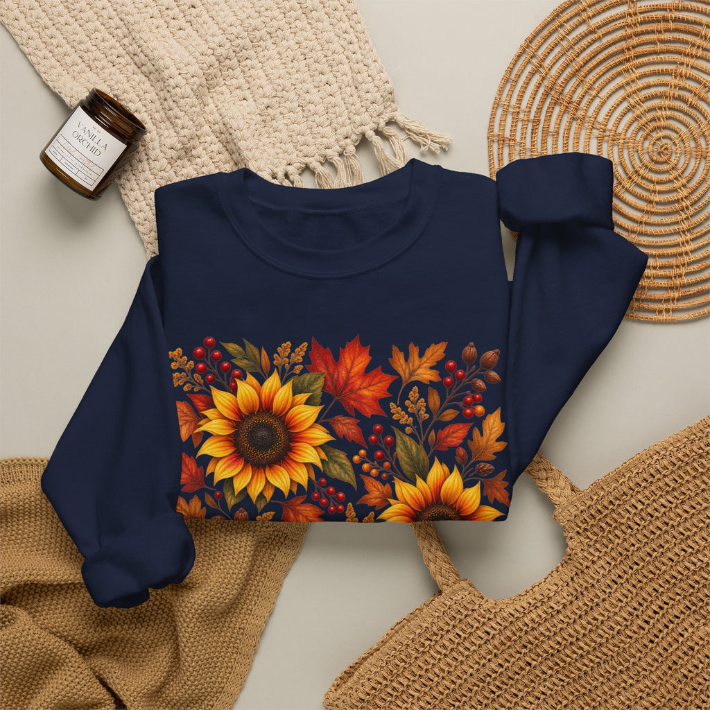 Sunflower Fall Sweatshirt - Autumn Leaves Crewneck for Women & Men