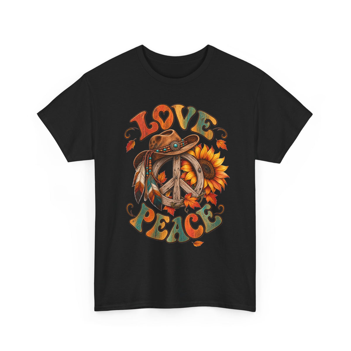 Love & Peace Retro Sunflower Boho Graphic Tee