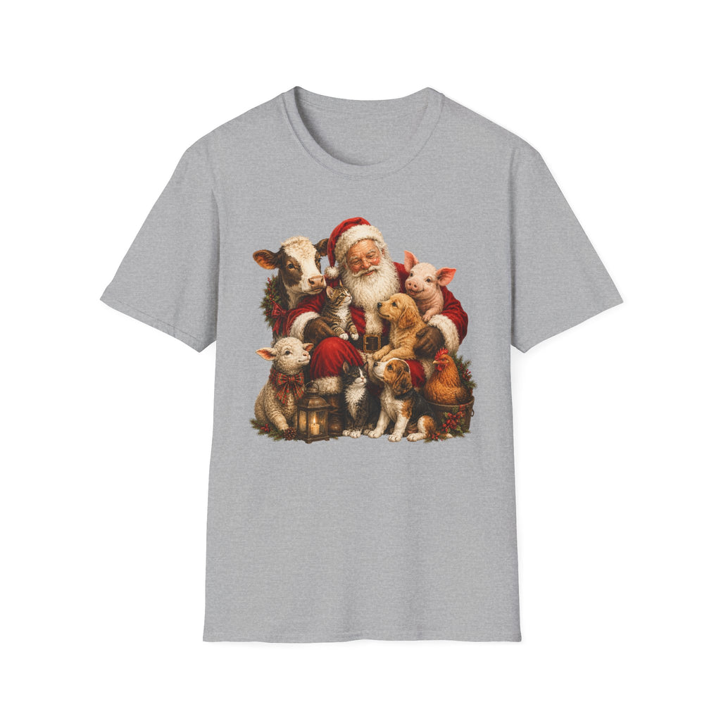 Santa with Farm Animals Christmas T-Shirt