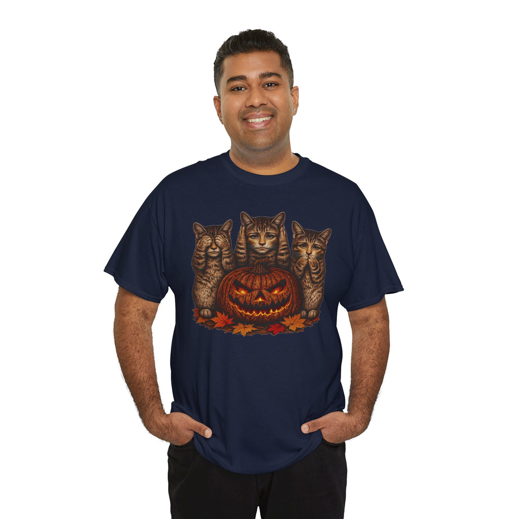 Halloween Cats T-Shirt — Trio of Kittens with Jack-O'-Lantern Fall Tee