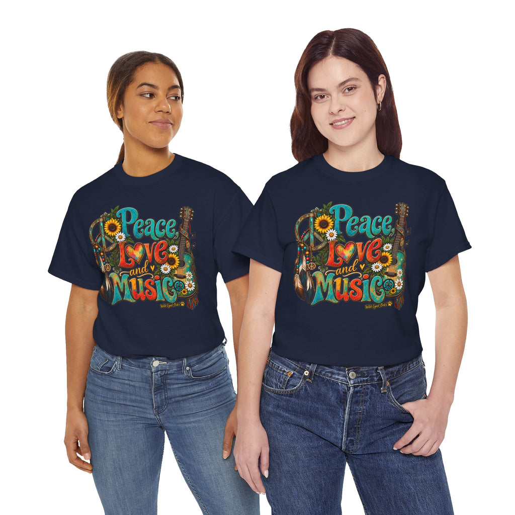Peace Love Music T-Shirt — Retro Hippie Sunflower Graphic Tee