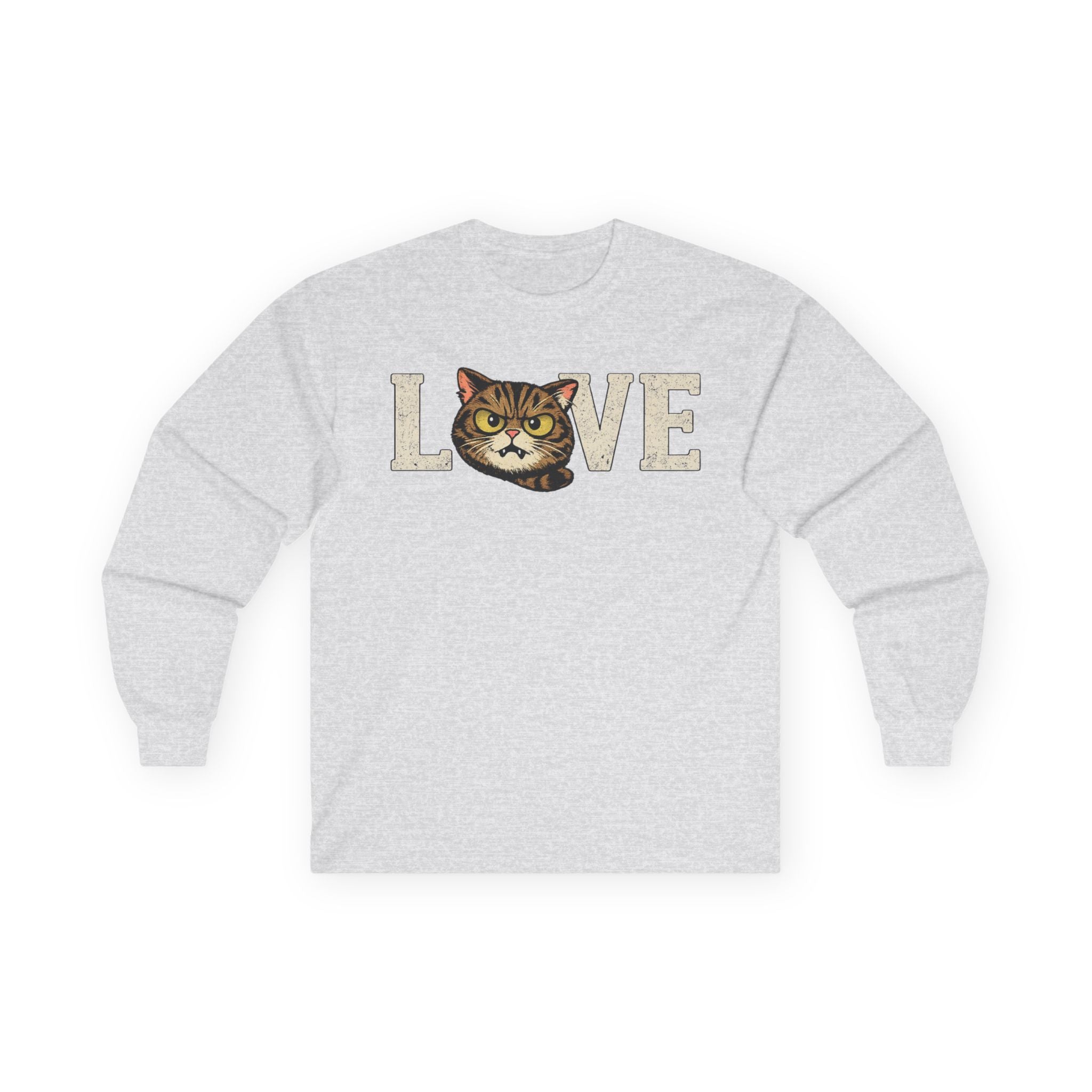 Long Sleeve Tee — "LOVE "tabby  Cat Face Graphic