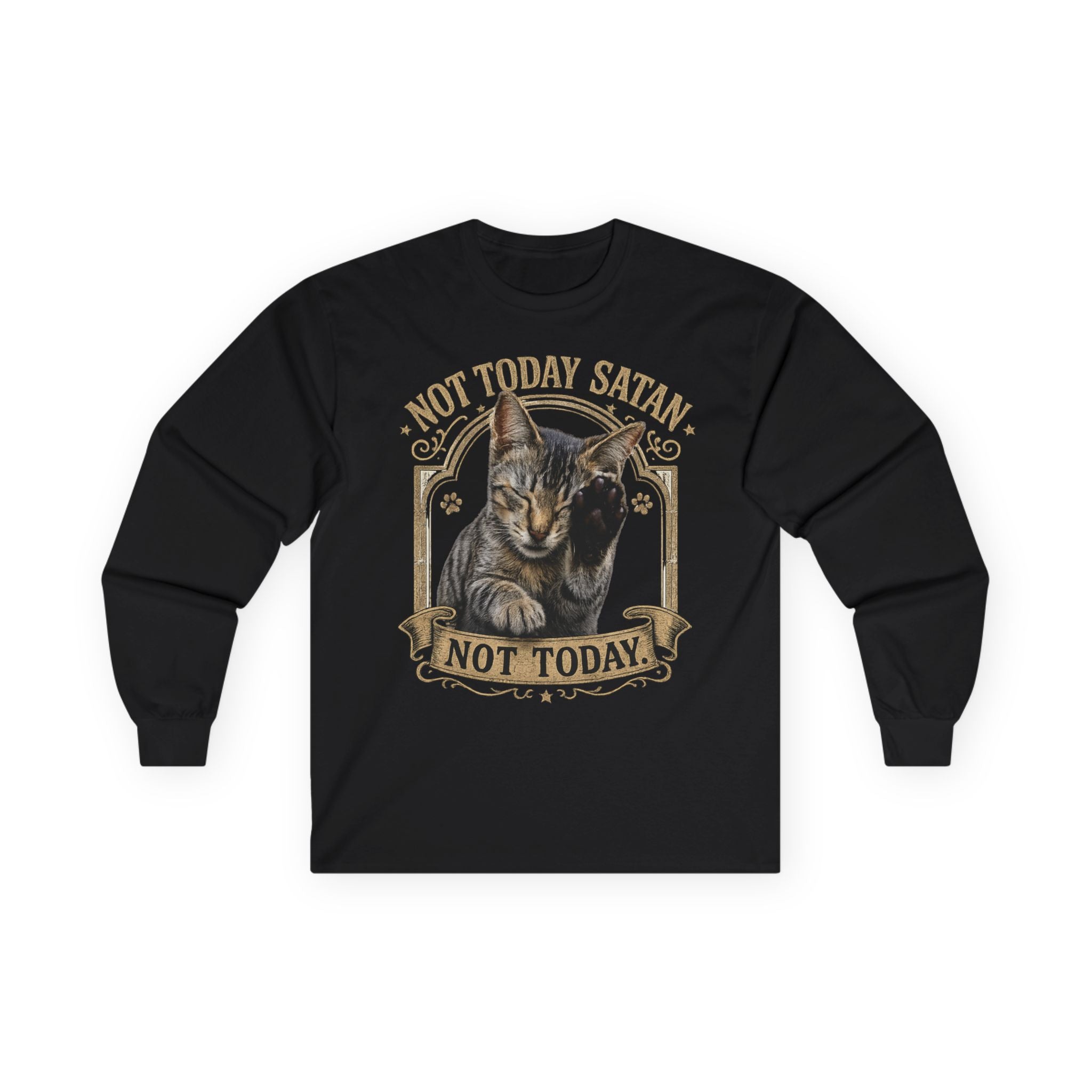 Not Today Satan Cat Long Sleeve Tee — Funny Gothic Cat Graphic Shirt