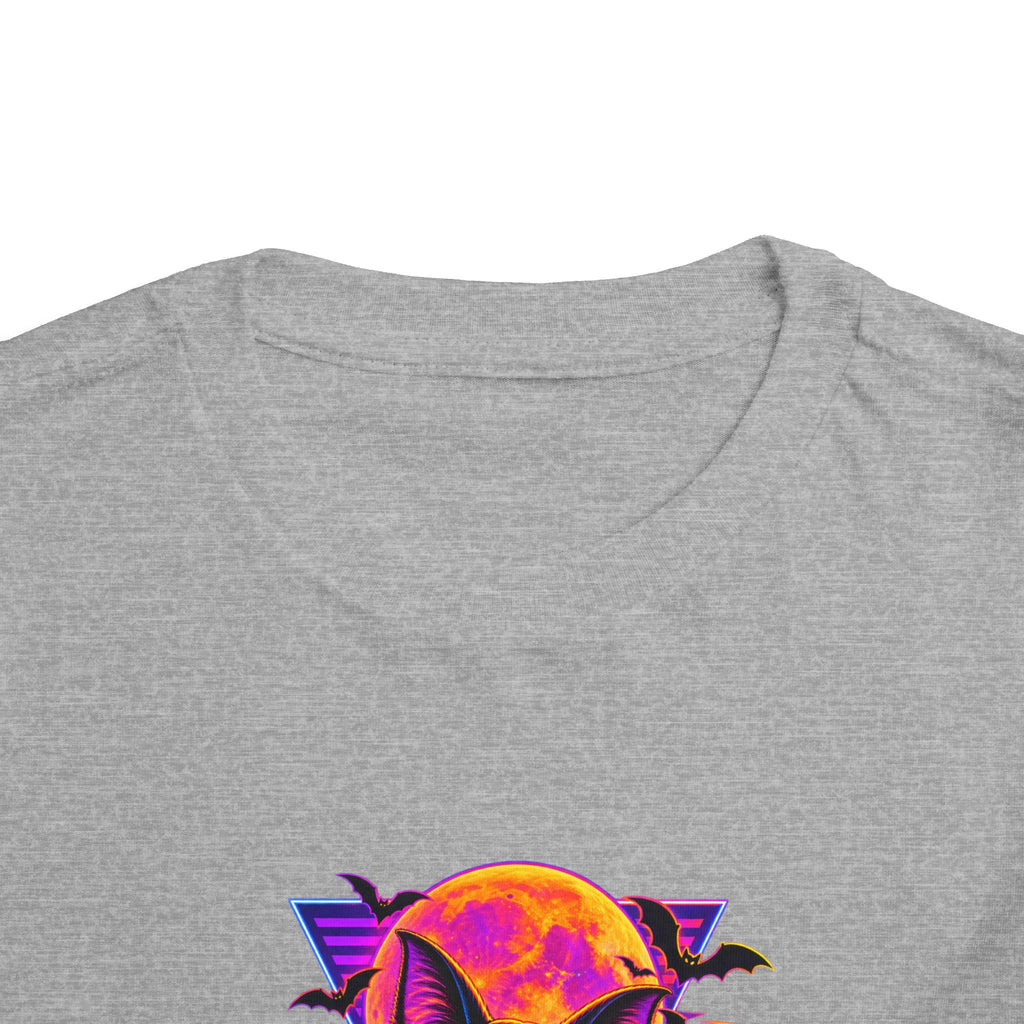 Toddler Tee — Neon Halloween Bat Cat with Pumpkin Graphic