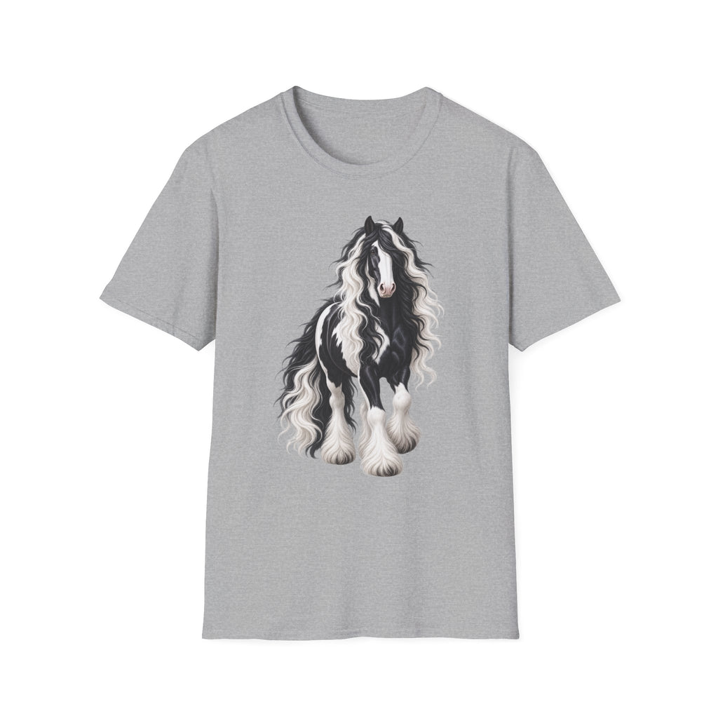 Gypsy Vanner Horse T-Shirt — Black & White Long Mane Pony Tee