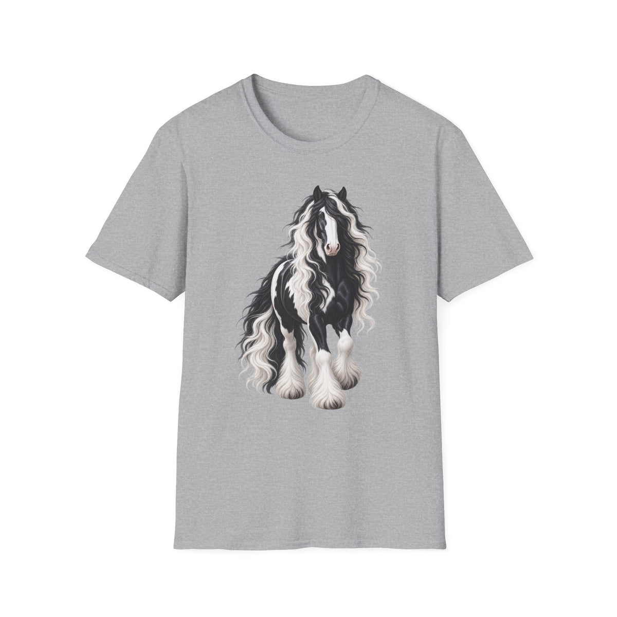 Gypsy Vanner Horse T-Shirt — Black & White Long Mane Pony Tee
