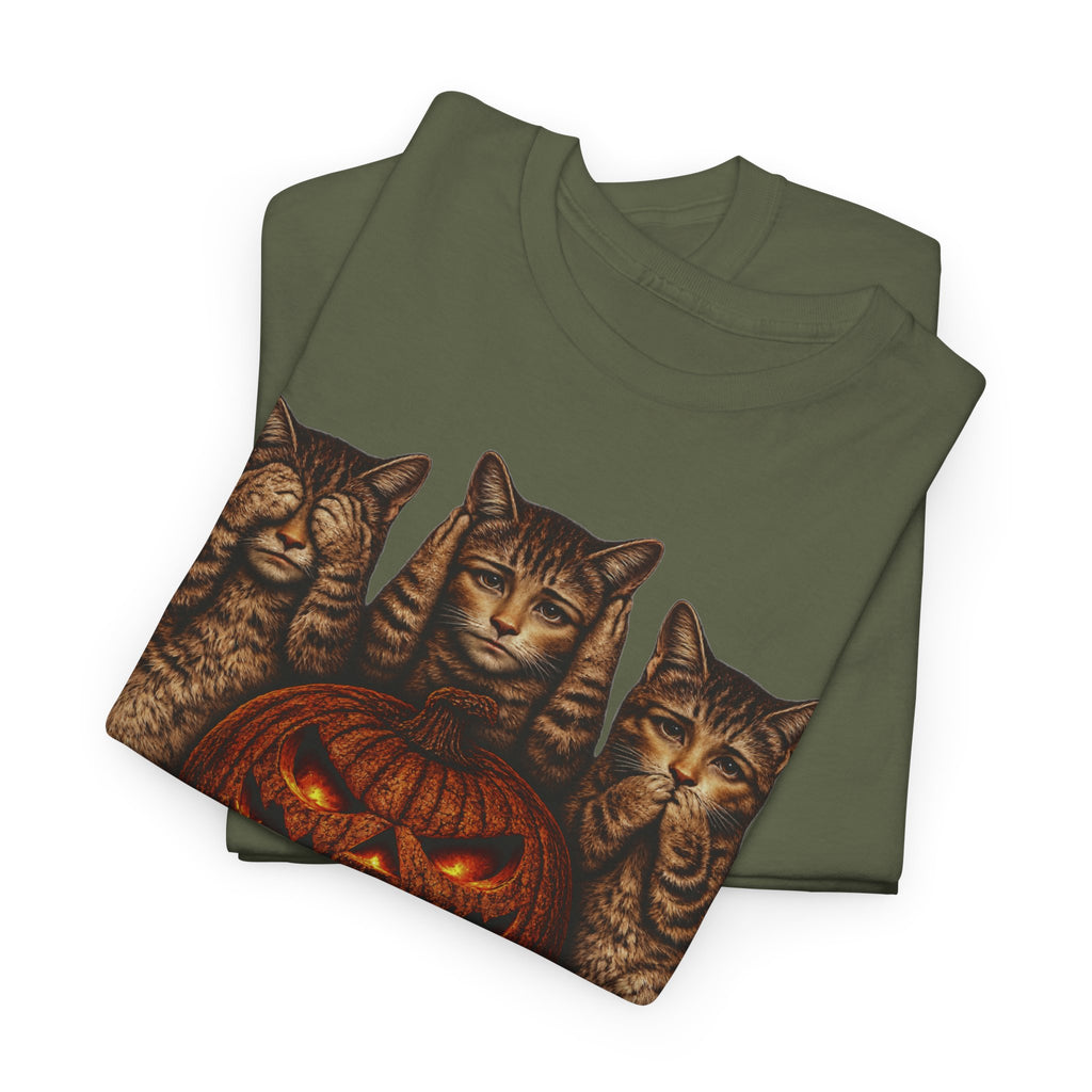 Halloween Cats T-Shirt — Trio of Kittens with Jack-O'-Lantern Fall Tee