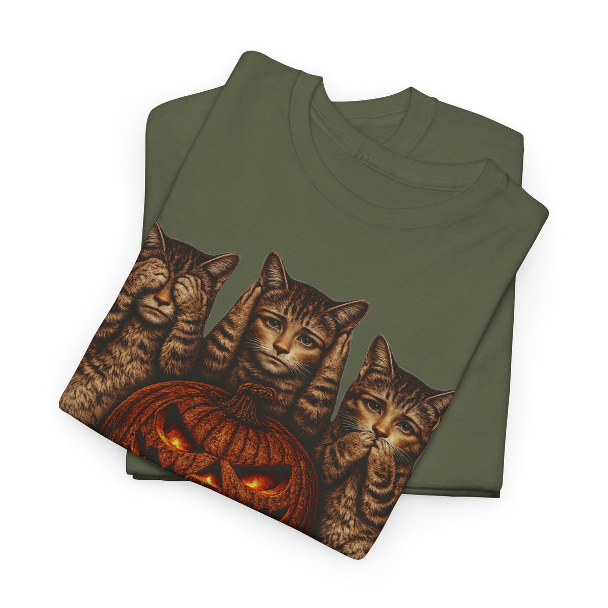 Halloween Cats T-Shirt — Trio of Kittens with Jack-O'-Lantern Fall Tee