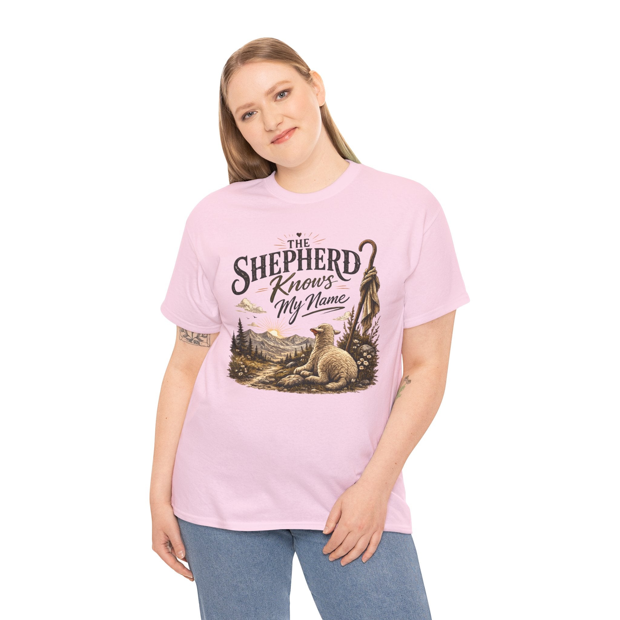 The Shepherd Knows My Name T‑Shirt — Christian Faith Tee with Shepherd & Sheep Design
