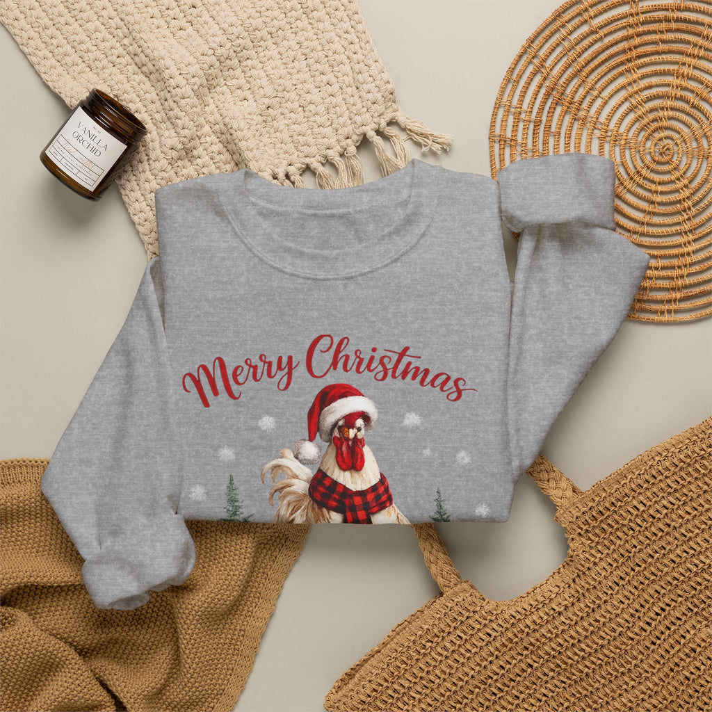 Christmas Rooster Sweatshirt - 'Merry Christmas' Festive Holiday Crewneck