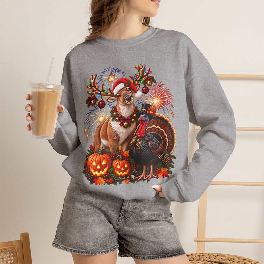 Four Holidays  One Shirt - Halloween Thanksgiving. Christmas and New year