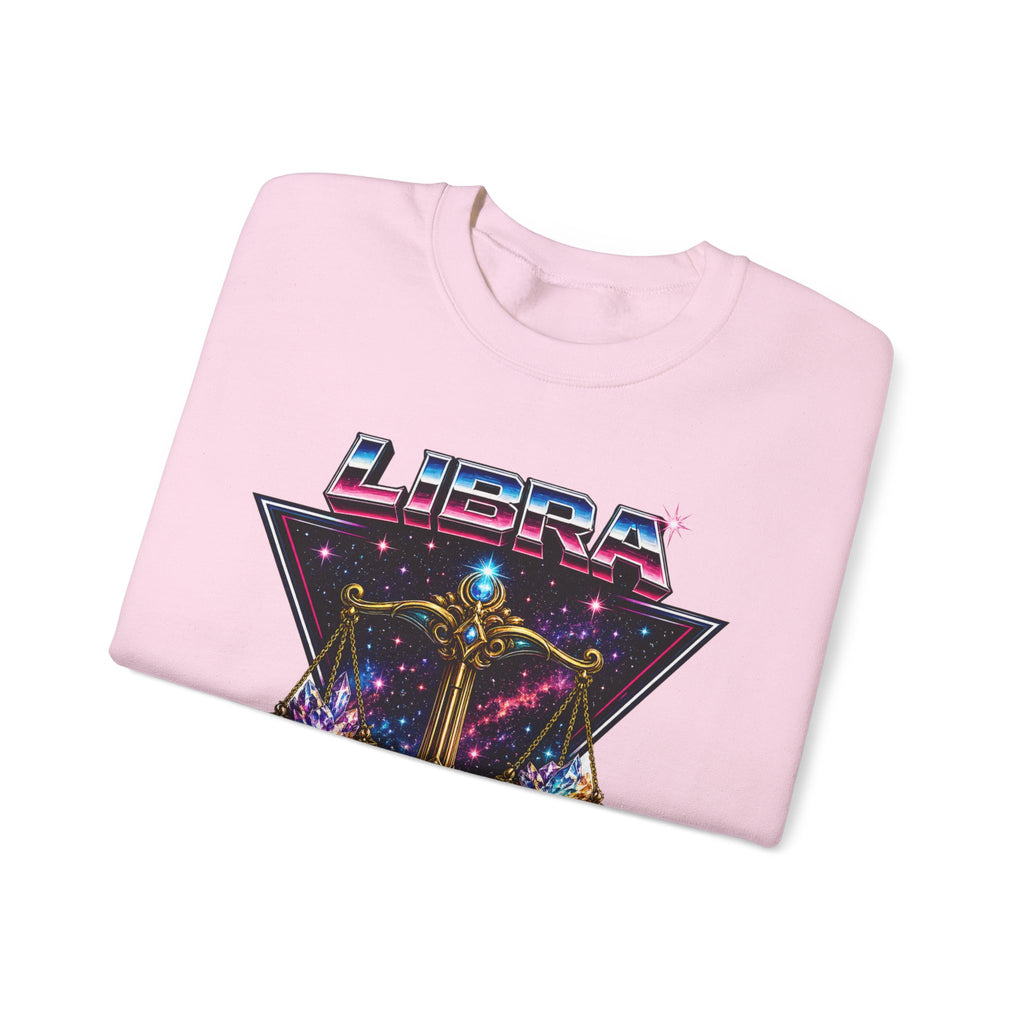Libra Zodiac Crewneck Sweatshirt — Retro Cosmic Scales Astrology Graphic