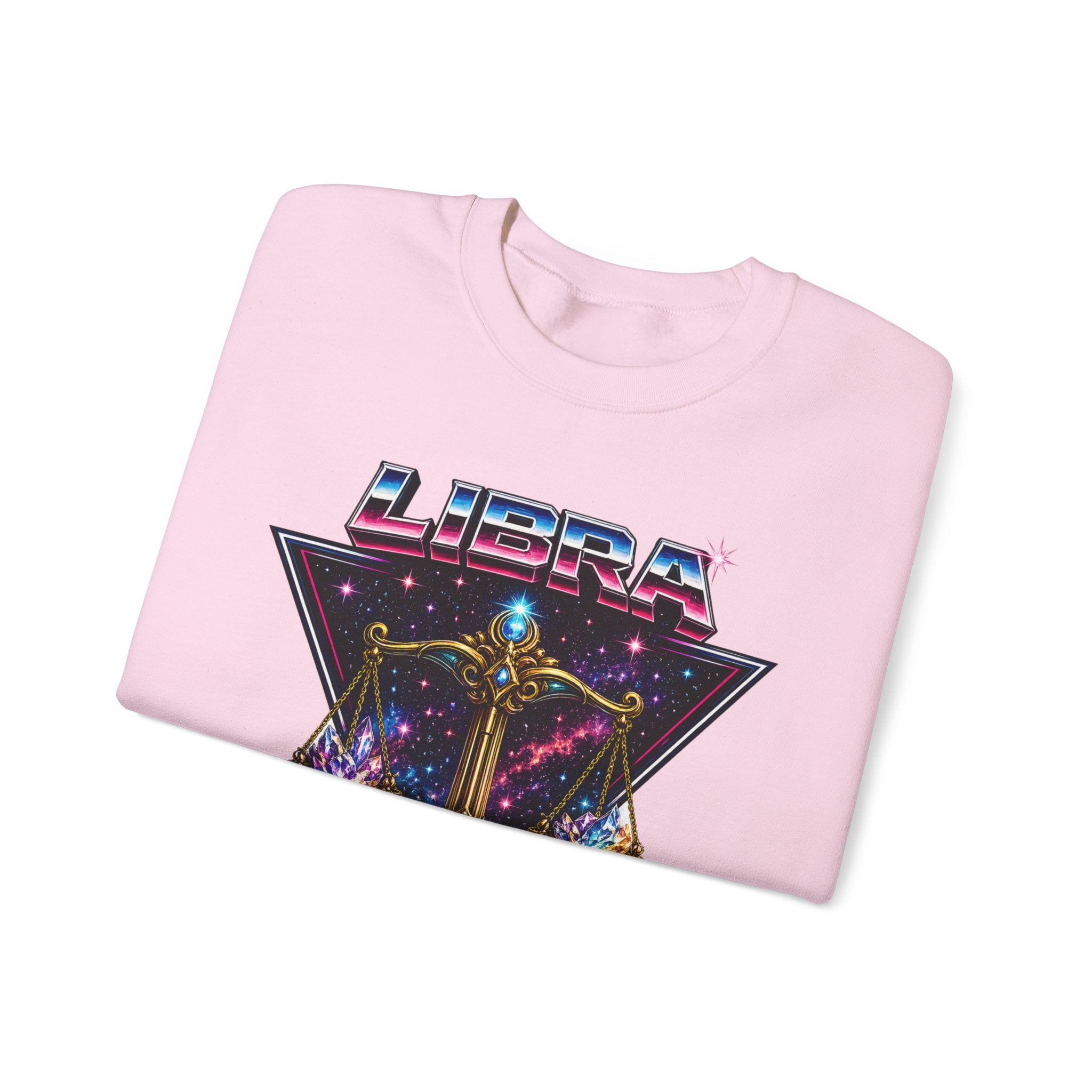 Libra Zodiac Crewneck Sweatshirt — Retro Cosmic Scales Astrology Graphic