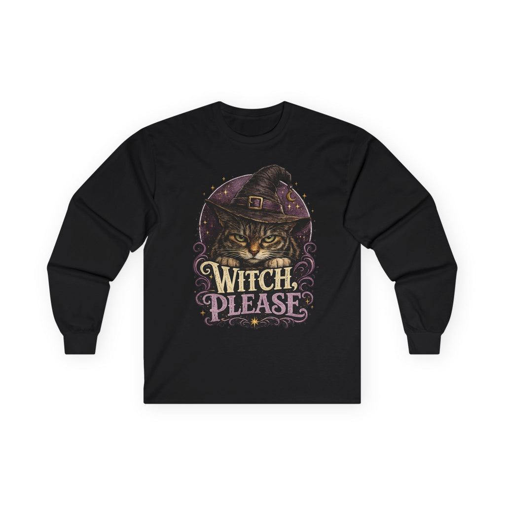 Witch Please Cat Long Sleeve Tee — Halloween Witch Cat Graphic Shirt