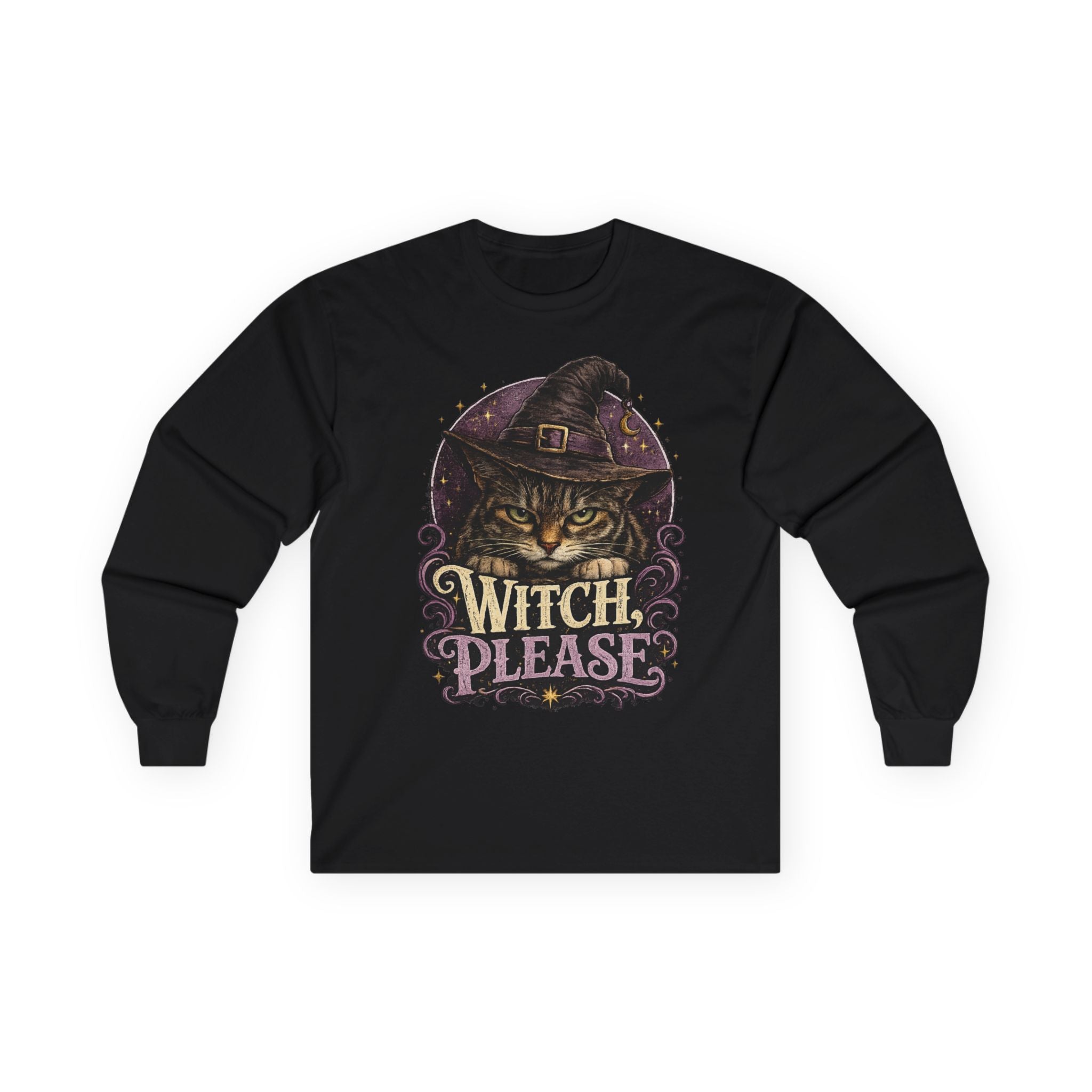 Witch Please Cat Long Sleeve Tee — Halloween Witch Cat Graphic Shirt