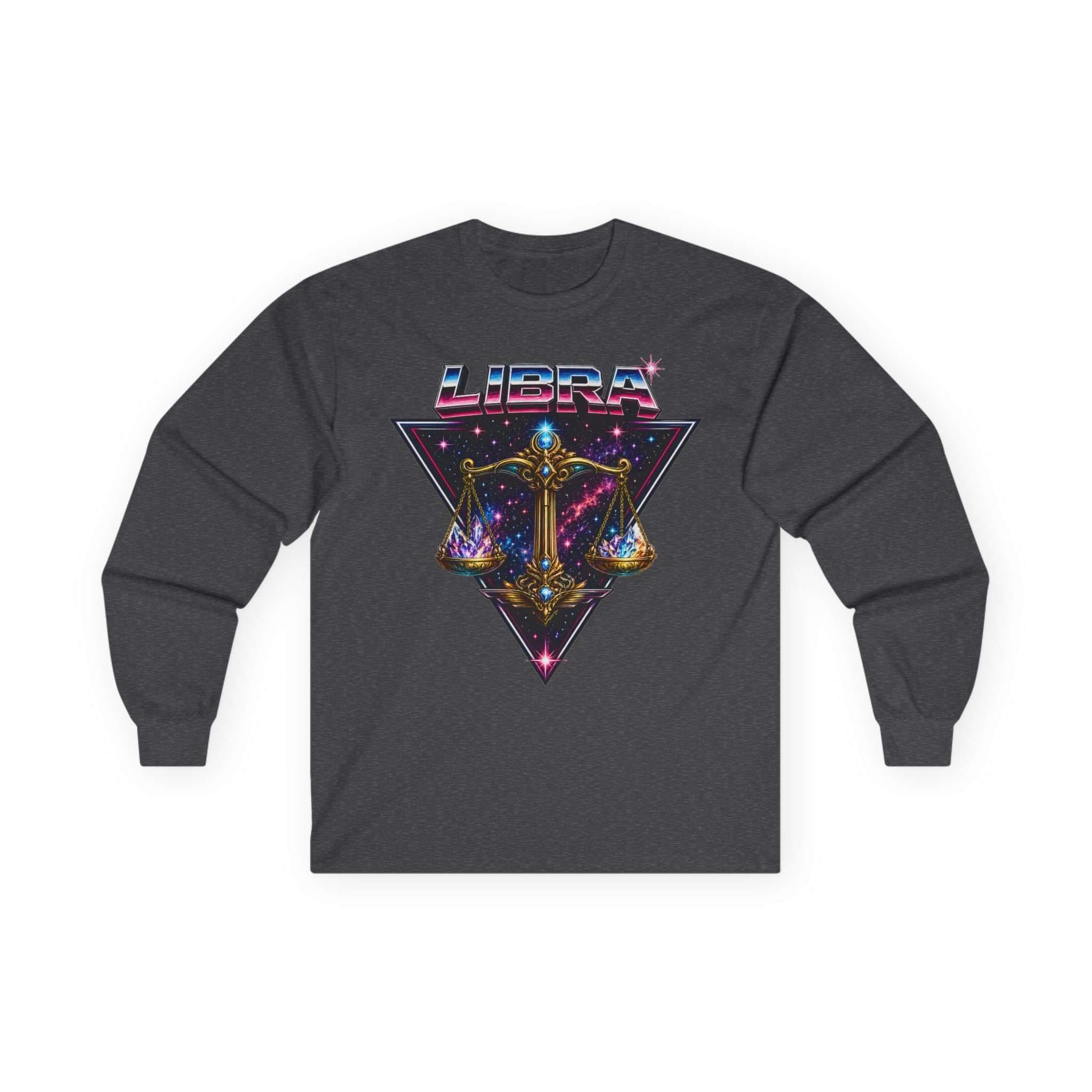 Libra Zodiac Scales Long Sleeve Tee — Retro Cosmic Astrology Shirt