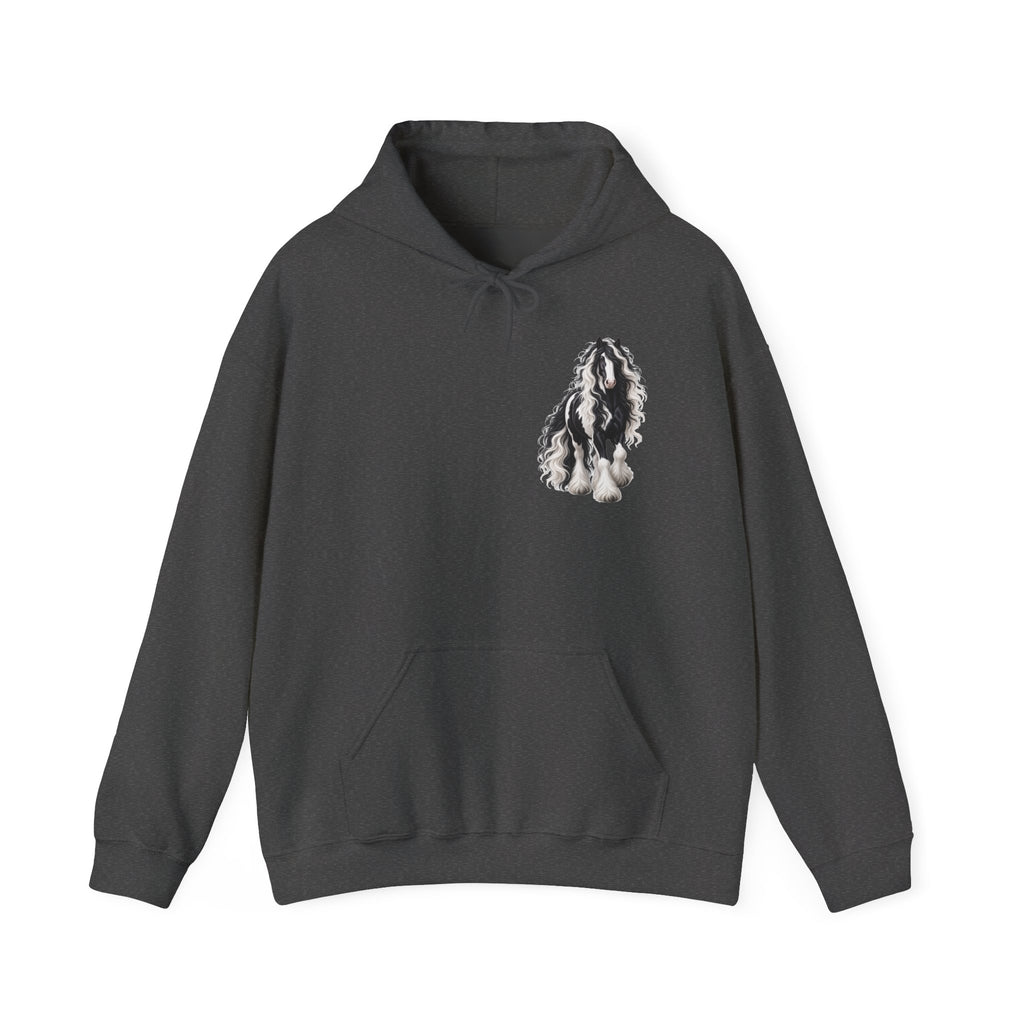 Gypsy Vanner Horse Pocket Hoodie — Small Chest Art, Equestrian Sweatshirt