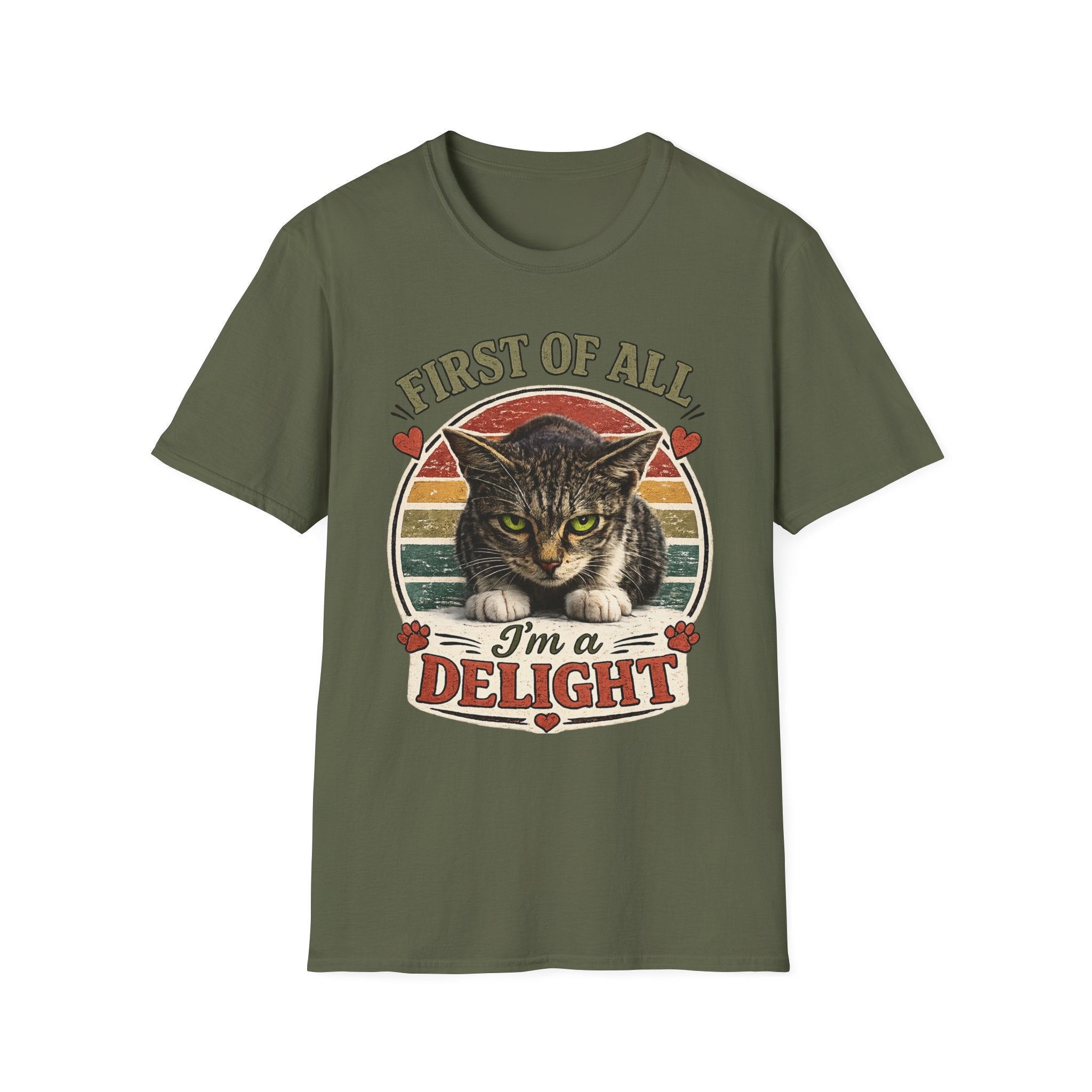 Cat T‑Shirt — “First of All I’m a Delight” Vintage Cat Graphic Tee