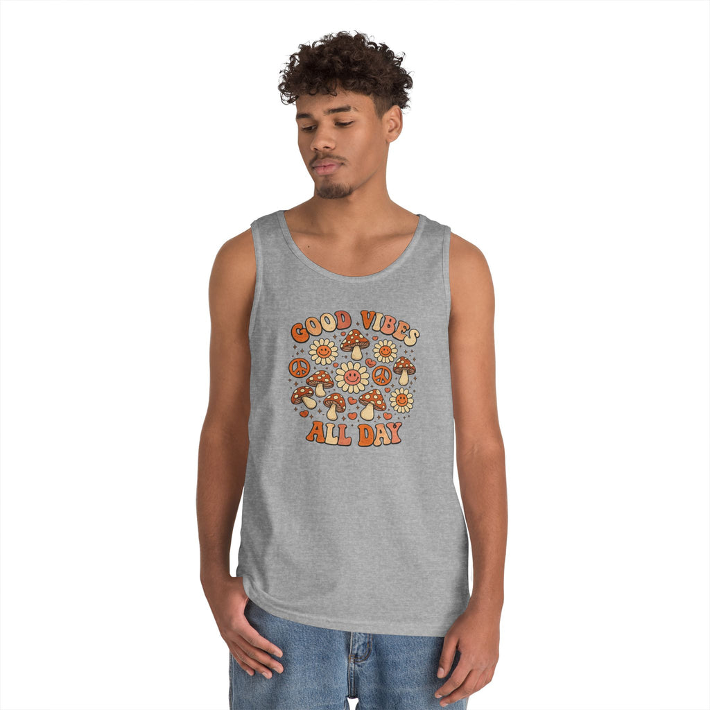 Boho-Good Vibes All Day Tank Top — Retro Mushroom Peace Floral Graphic