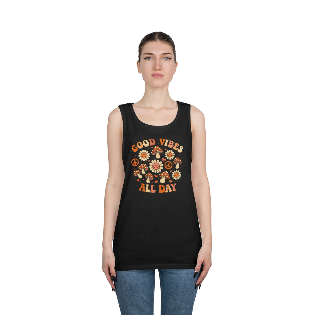 Boho-Good Vibes All Day Tank Top — Retro Mushroom Peace Floral Graphic