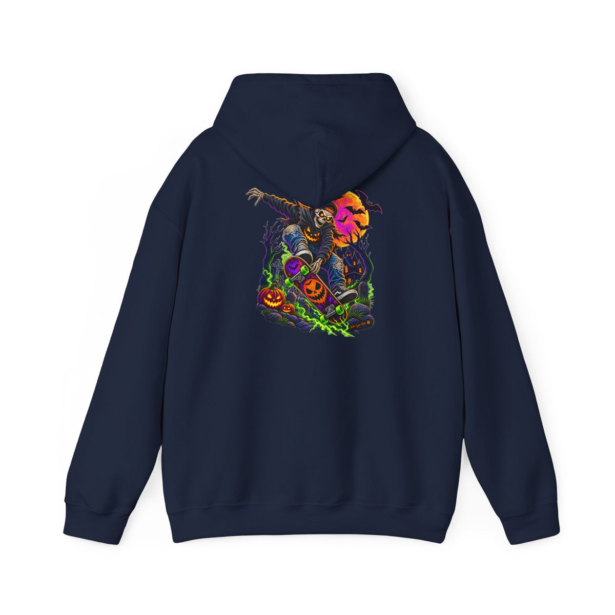 Halloween Skeleton skateboarder Hoodie — Pumpkin Patch Horror Graphic Sweatshirt