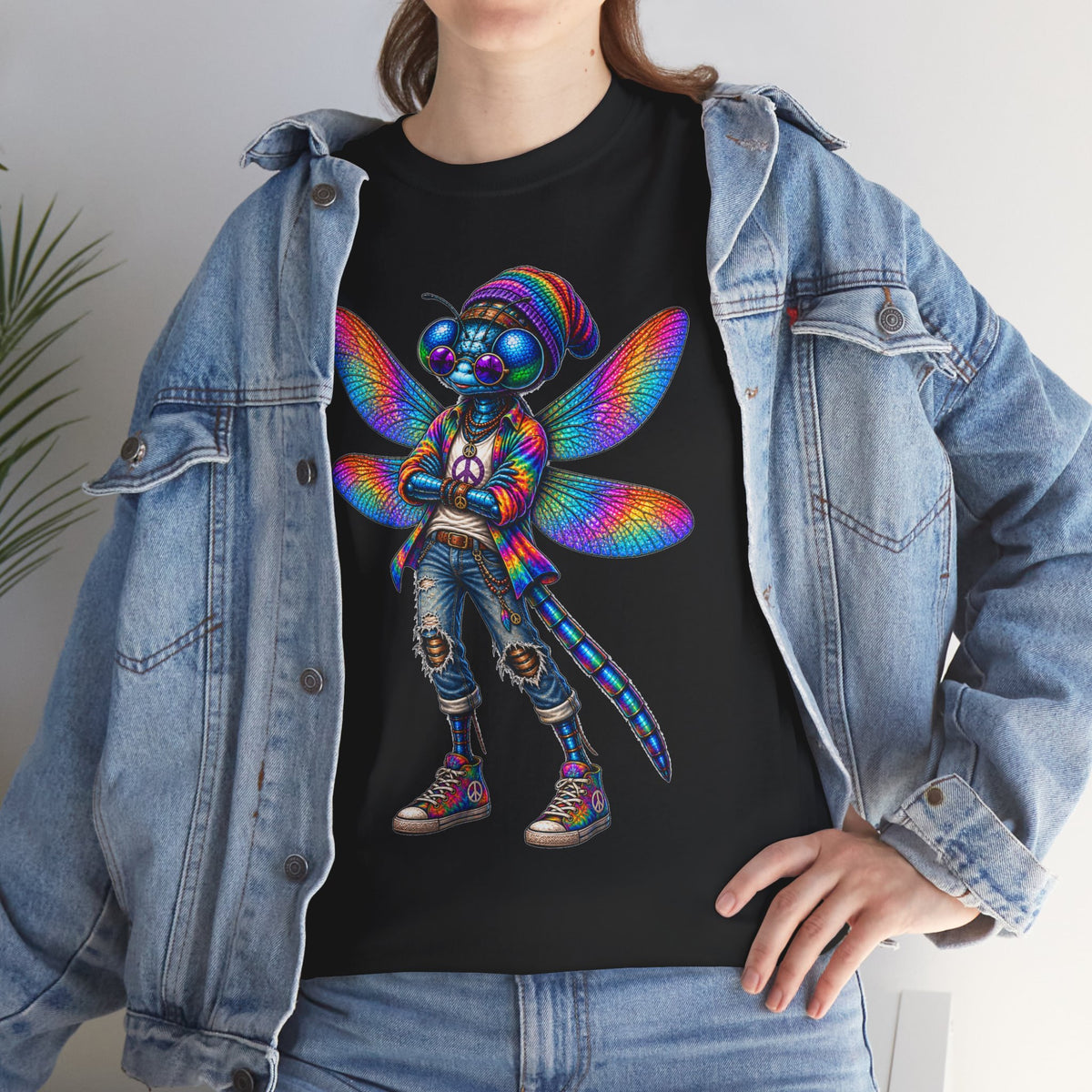anthropomorphic Dragonfly Tee — Rainbow Glitch Dragonfly Graphic T-Shirt