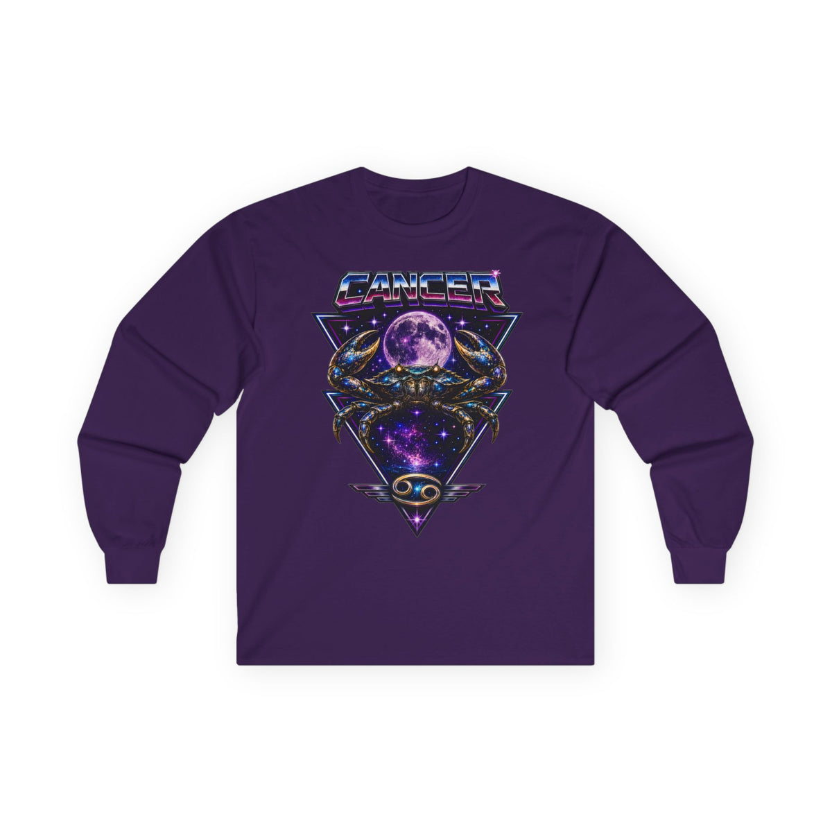 Cosmic Cancer Zodiac Crab Long Sleeve Tee — Retro Space Graphic "Cancer" Zodiac Shirt