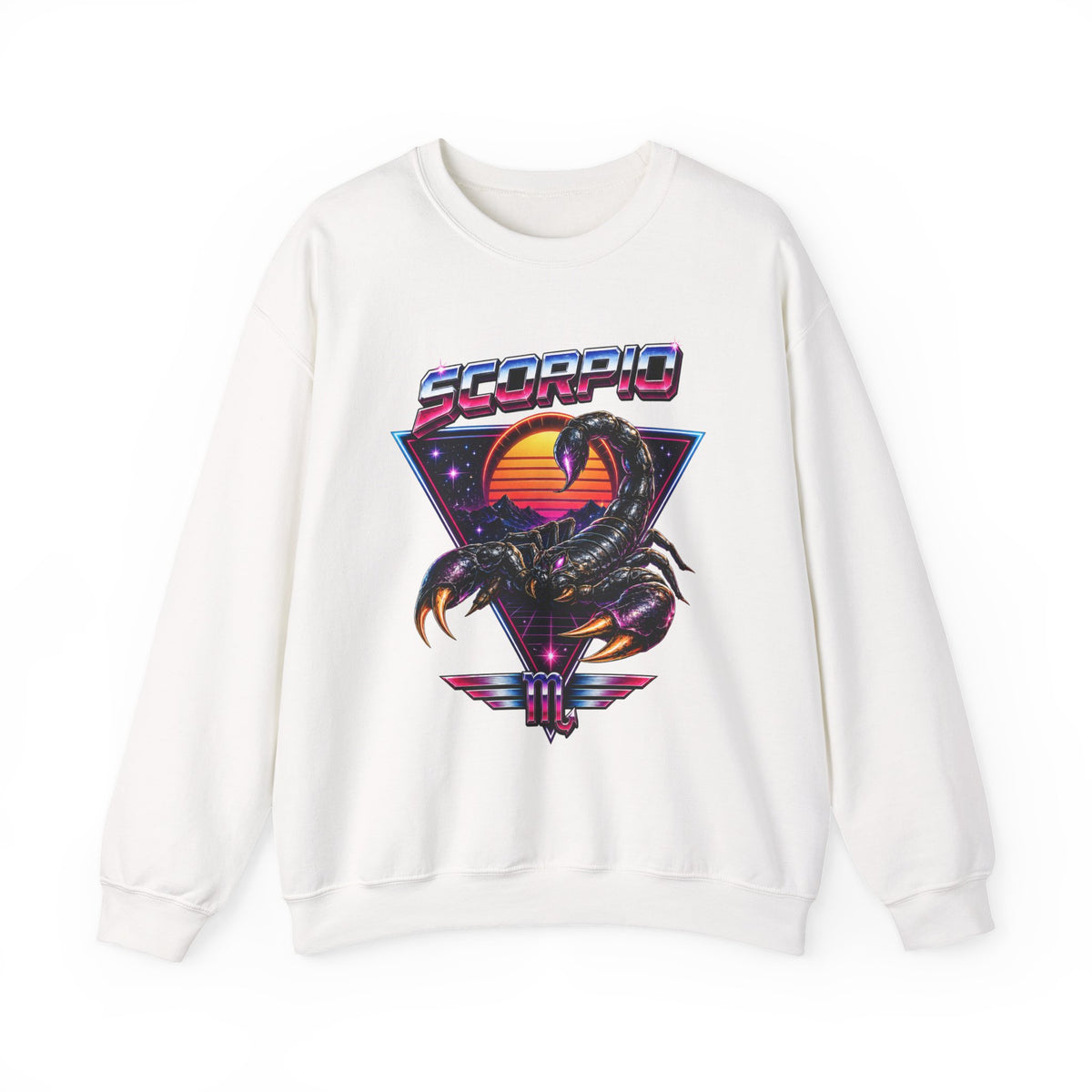 Scorpio Zodiac Crewneck Sweatshirt — Retro Sunset Scorpion Graphic