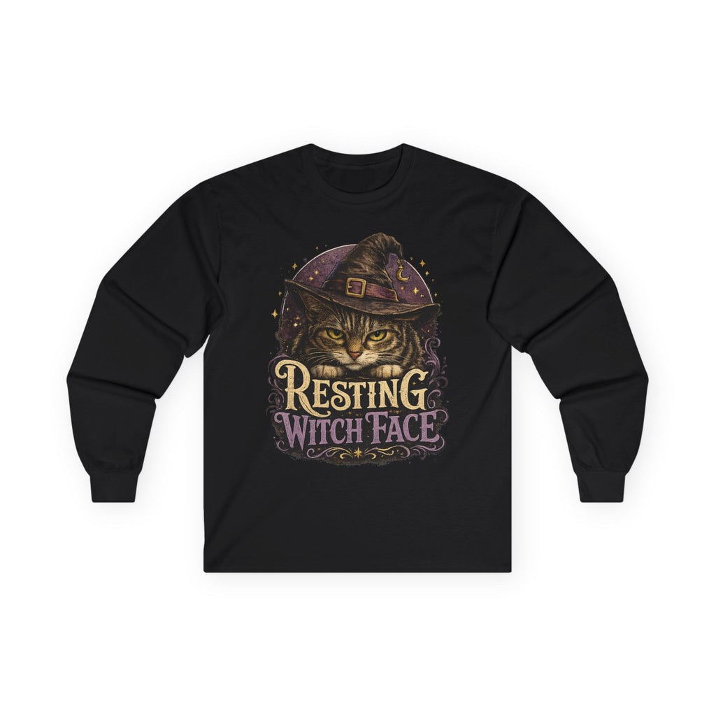 Resting Witch Face Long Sleeve Tee — Cat Witch Halloween Shirt
