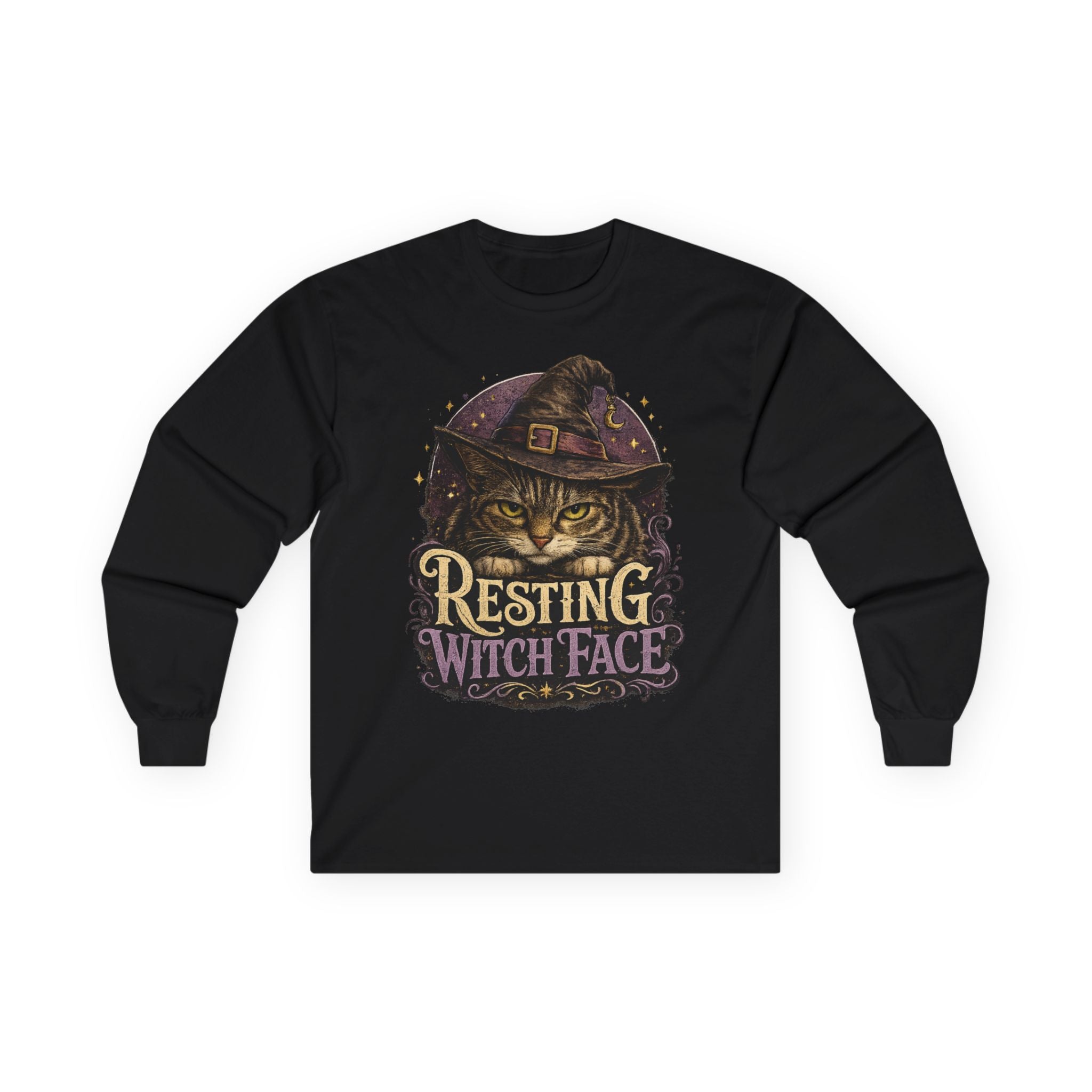 Resting Witch Face Long Sleeve Tee — Cat Witch Halloween Shirt