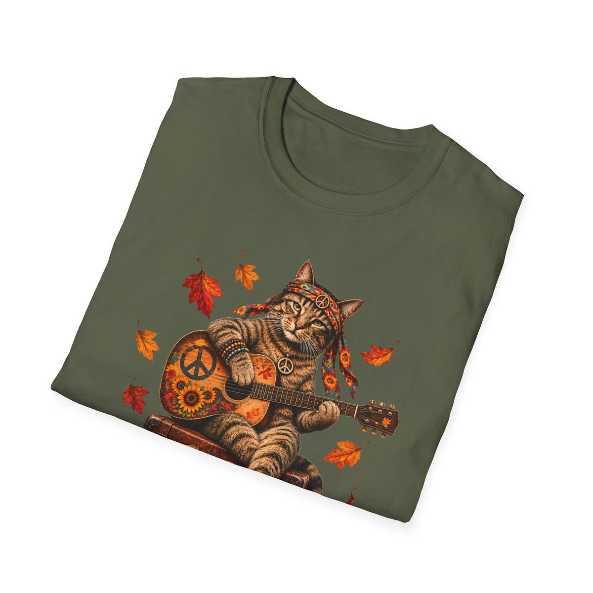 Autumn Guitar Cat T-Shirt — Cozy Fall Cat Playing Guitar Tee