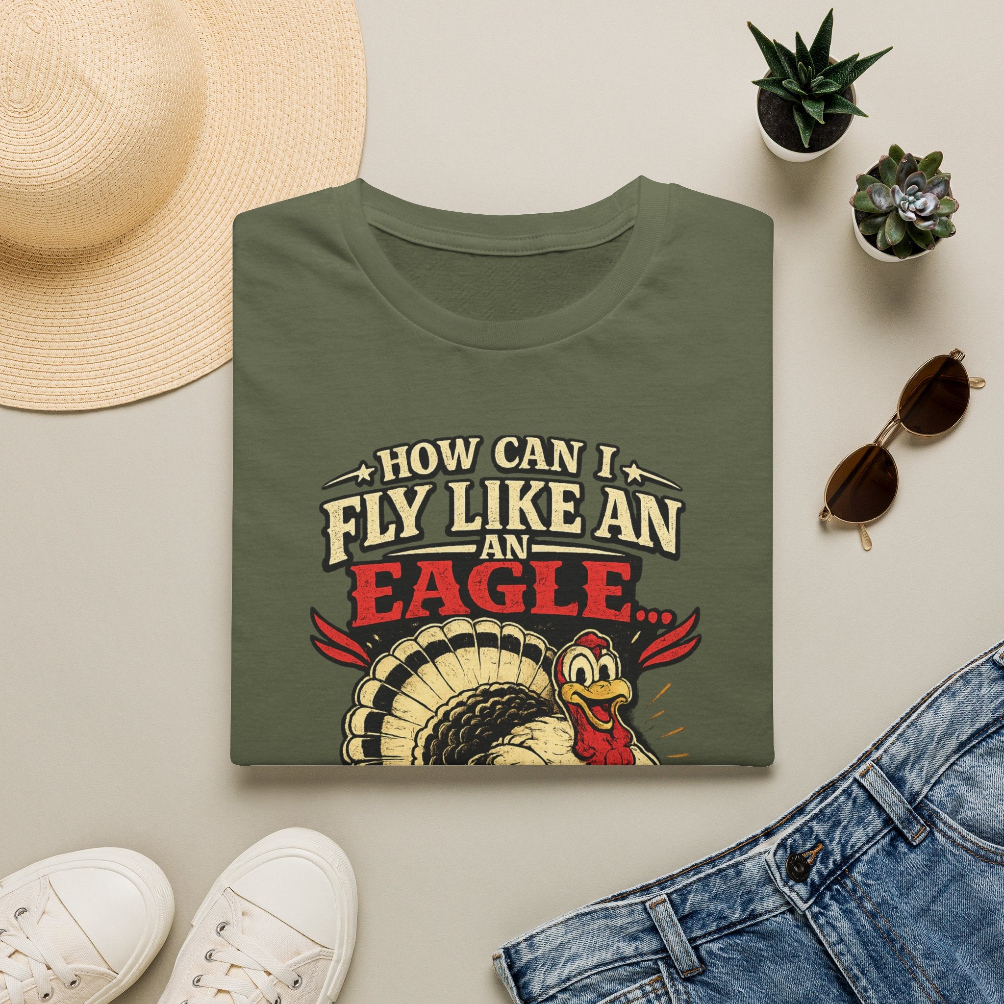 How Can I Fly Like an Eagle Turkey T-Shirt — Funny Thanksgiving Graphic Tee