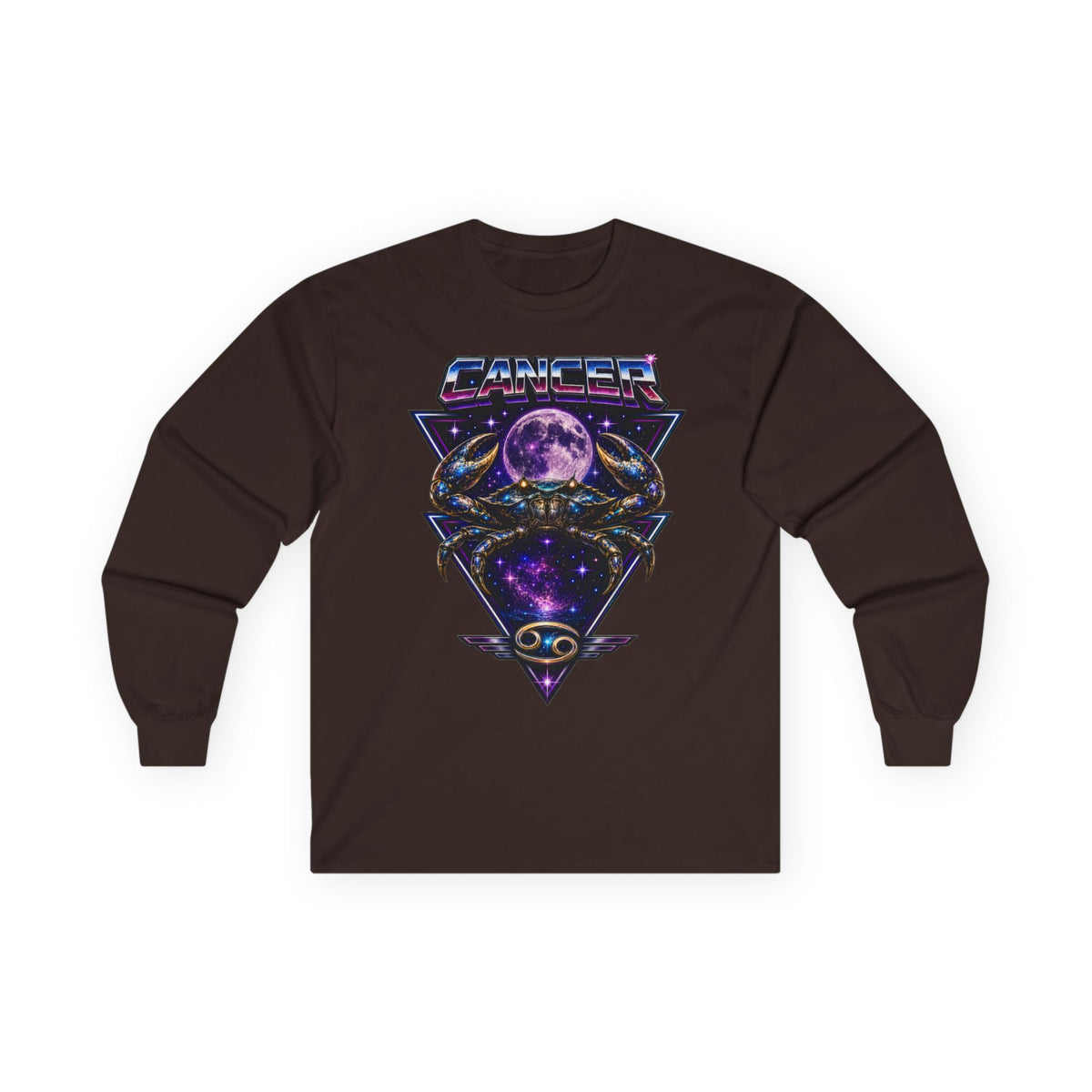Cosmic Cancer Zodiac Crab Long Sleeve Tee — Retro Space Graphic "Cancer" Zodiac Shirt