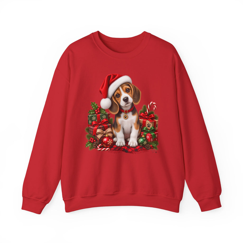 Christmas Beagle Sweatshirt – Cute Puppy in Santa Hat Holiday Crewneck