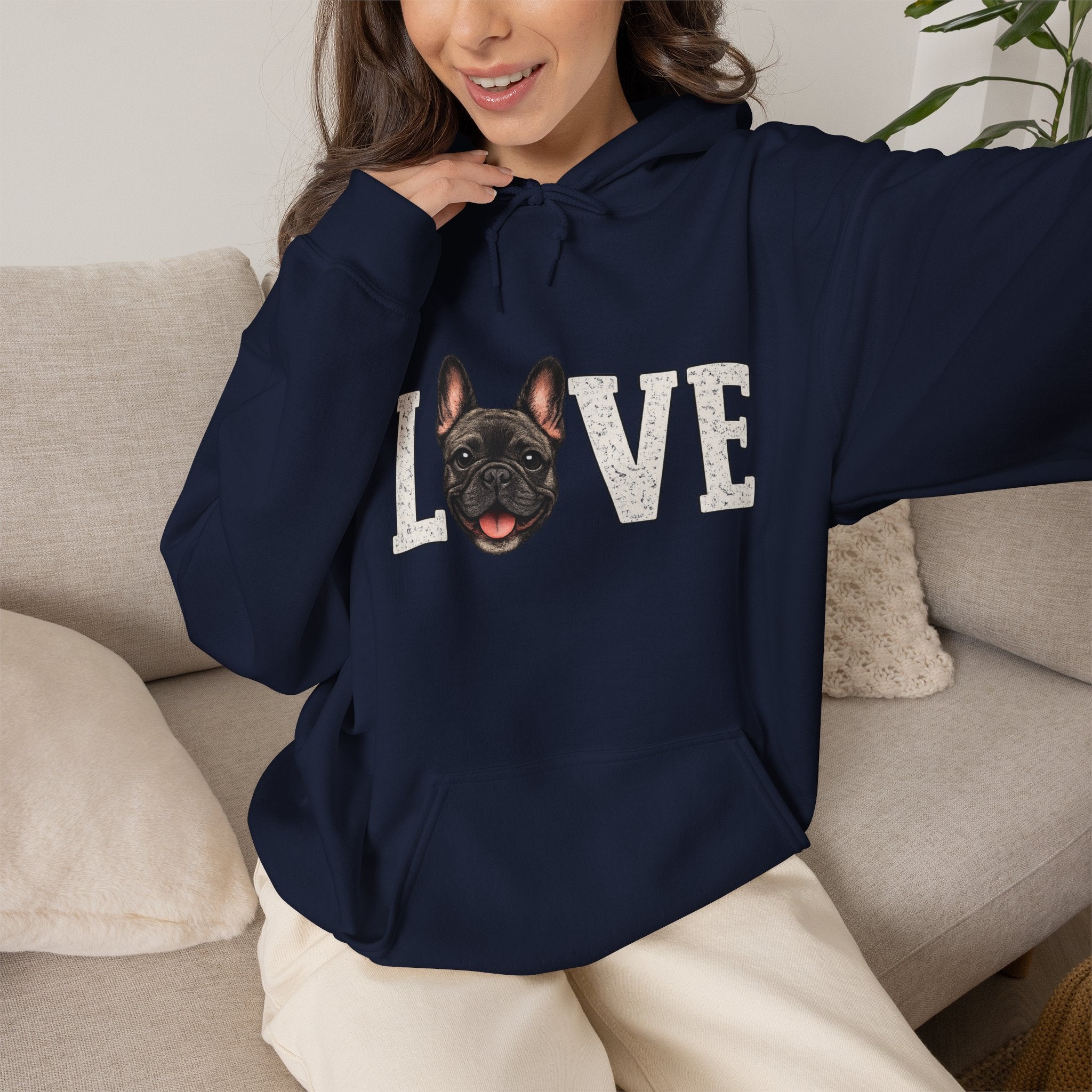 French Bulldog LOVE Hoodie — Cute Dog Lover Pullover for Pet Owners