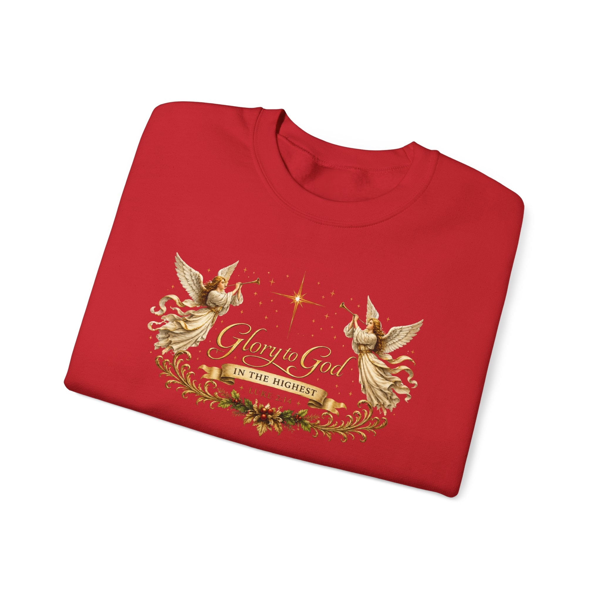 Glory to God Crewneck Sweatshirt — Angel Wings & Star Christian Holiday Pullover