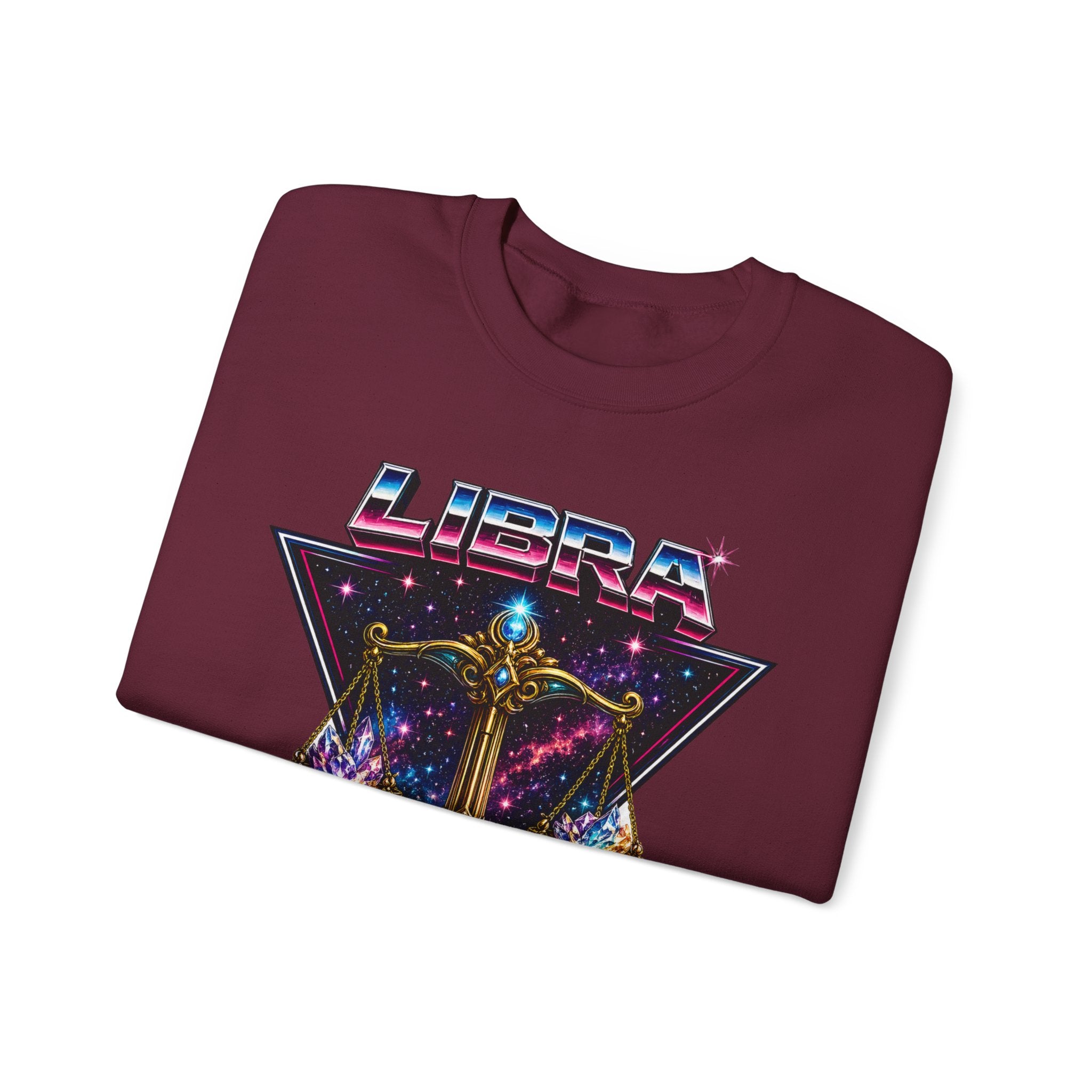 Libra Zodiac Crewneck Sweatshirt — Retro Cosmic Scales Astrology Graphic