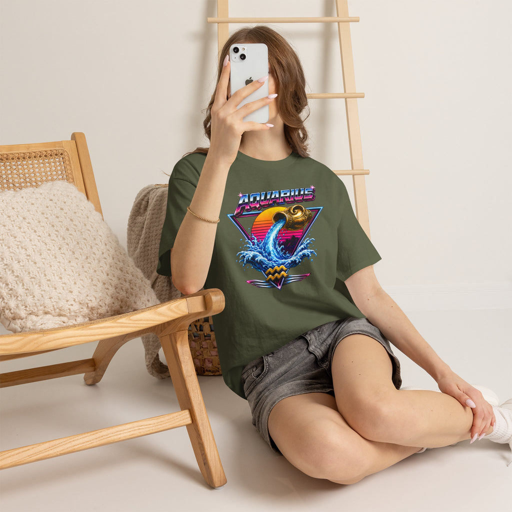 Aquarius Zodiac Tee — Retro Wave Astrological T-Shirt