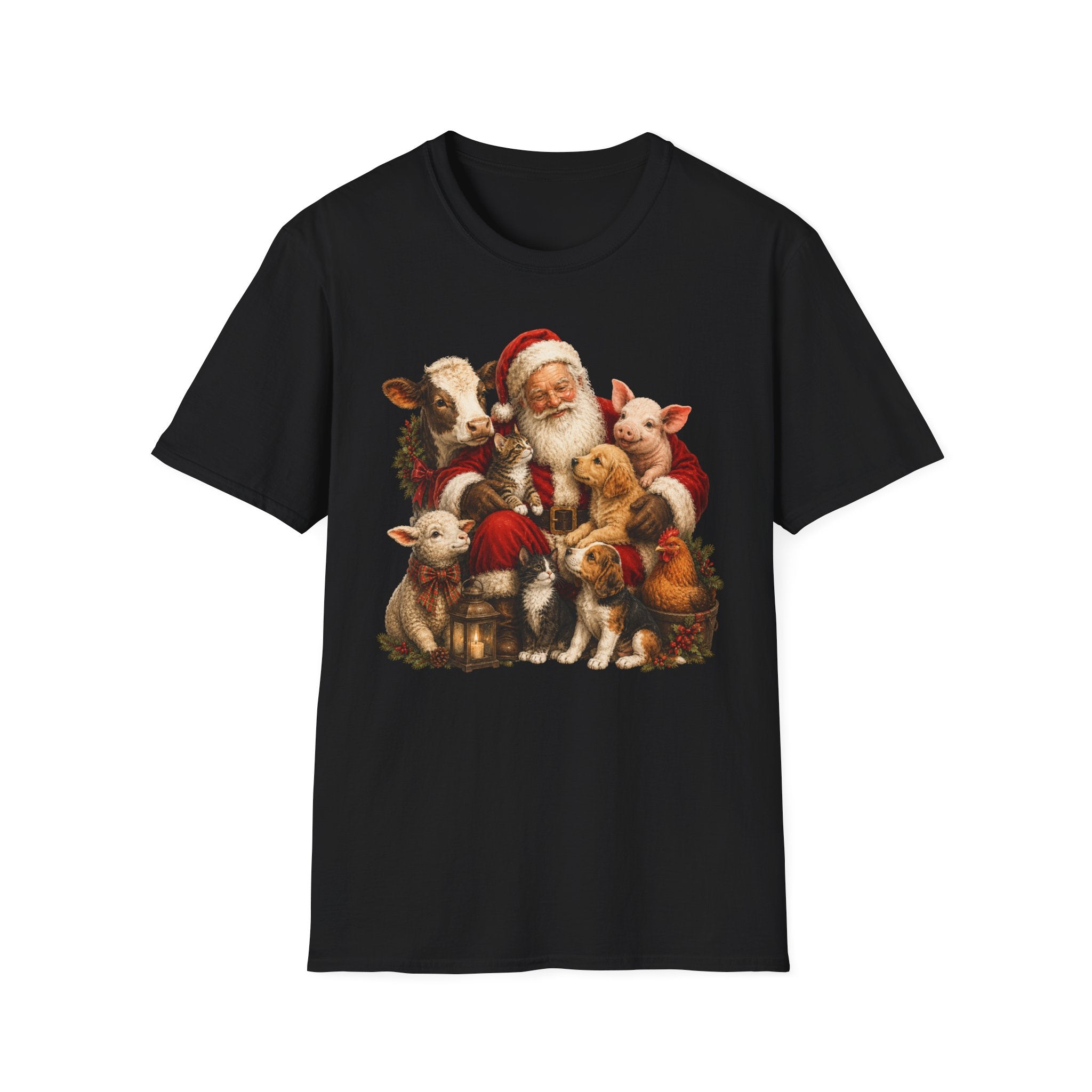 Santa with Farm Animals Christmas T-Shirt