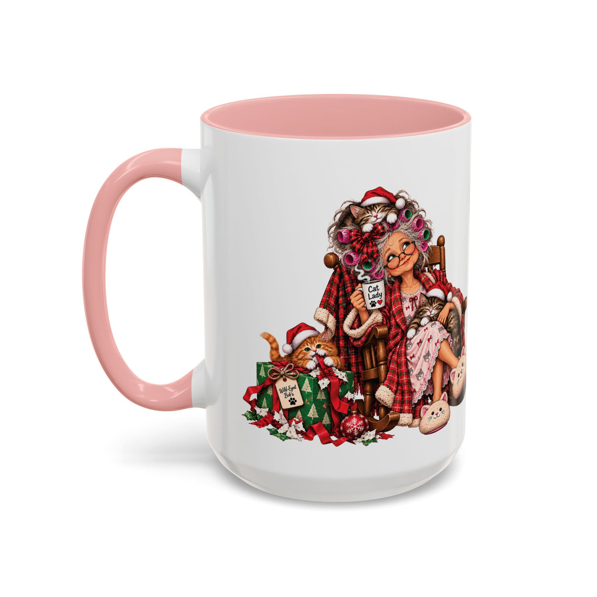 Christmas Cat Lady Mug - Funny Holliday Coffee Mug For Cat Lovers- Accent 11/15oz