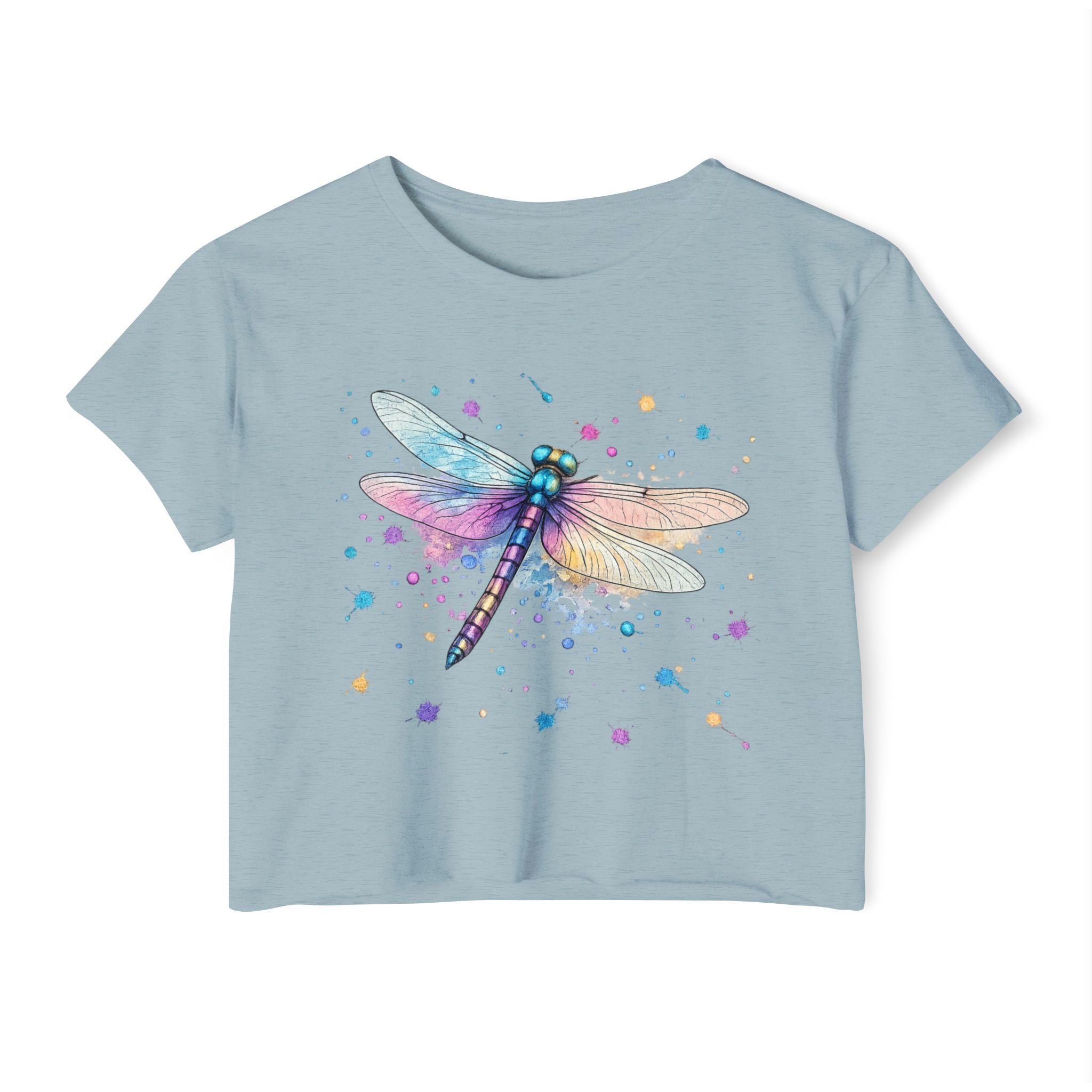 Dragonfly Watercolor Crop Top — Women's Festival Boho Tee