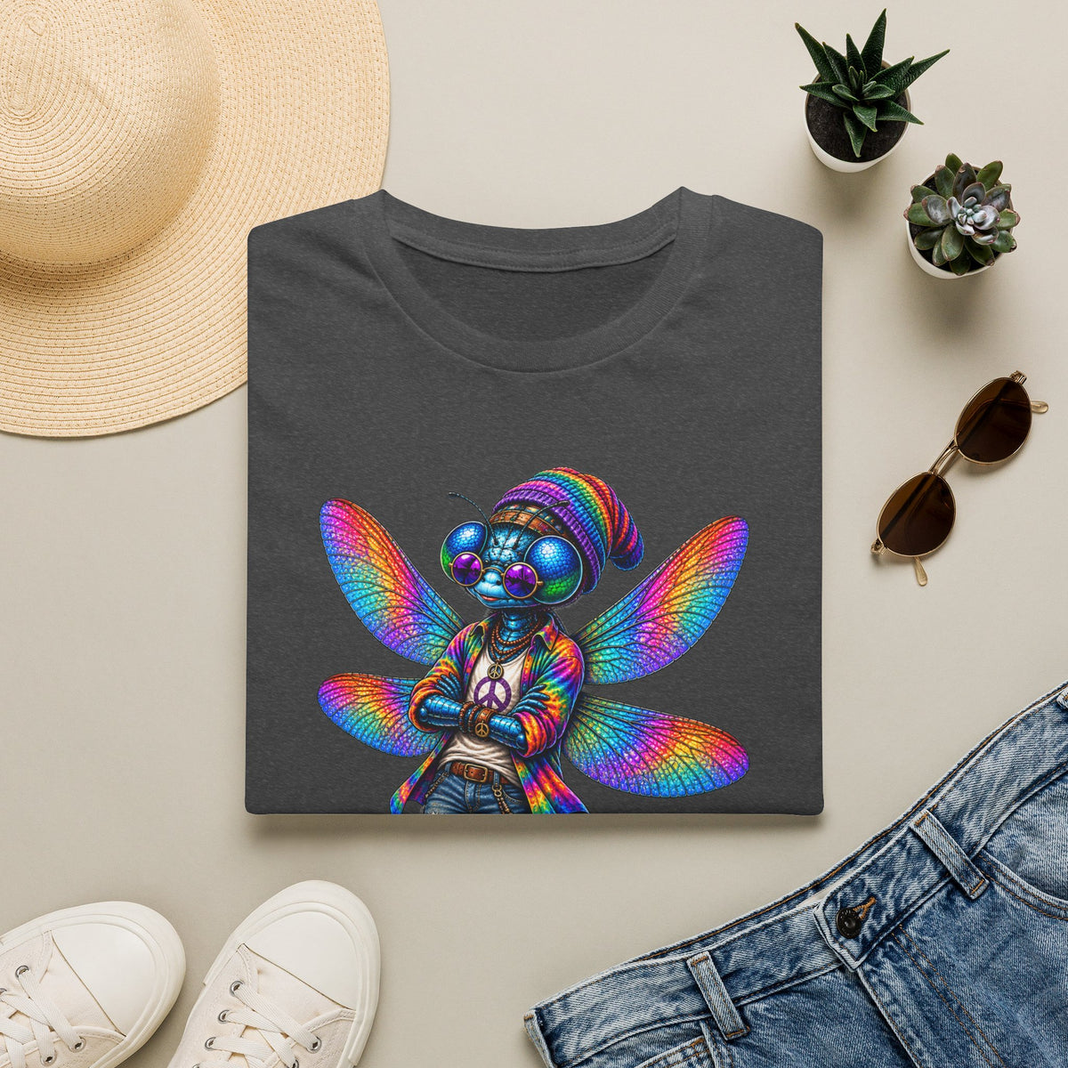 Psychedelic Dragonfly Graphic T-Shirt — Colorful Rasta-Inspired Bug Art Tee