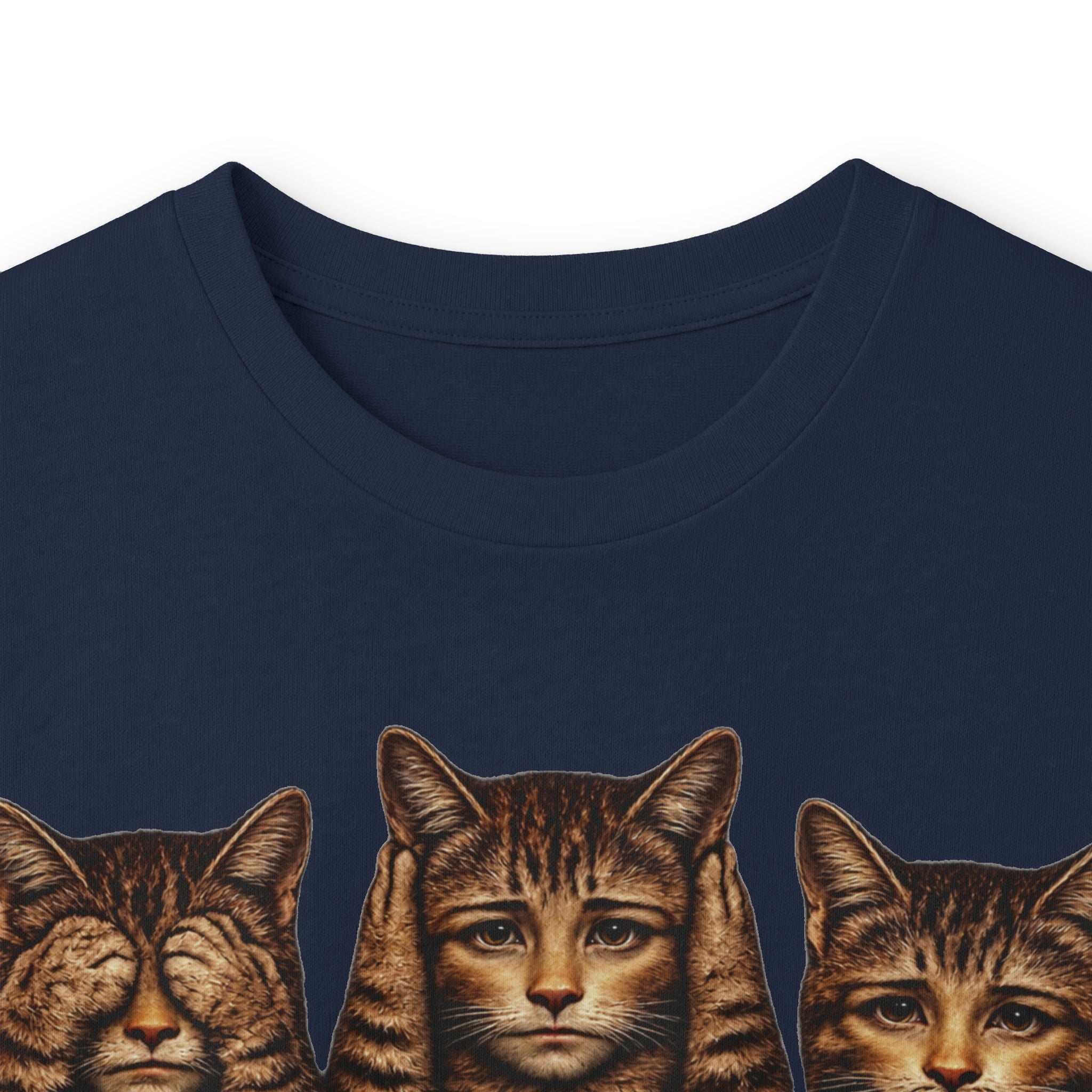 Anthropomorphic Trio Of  Cats Long Sleeve Tee — Three Kittens with Jack-O'-Lantern Graphic