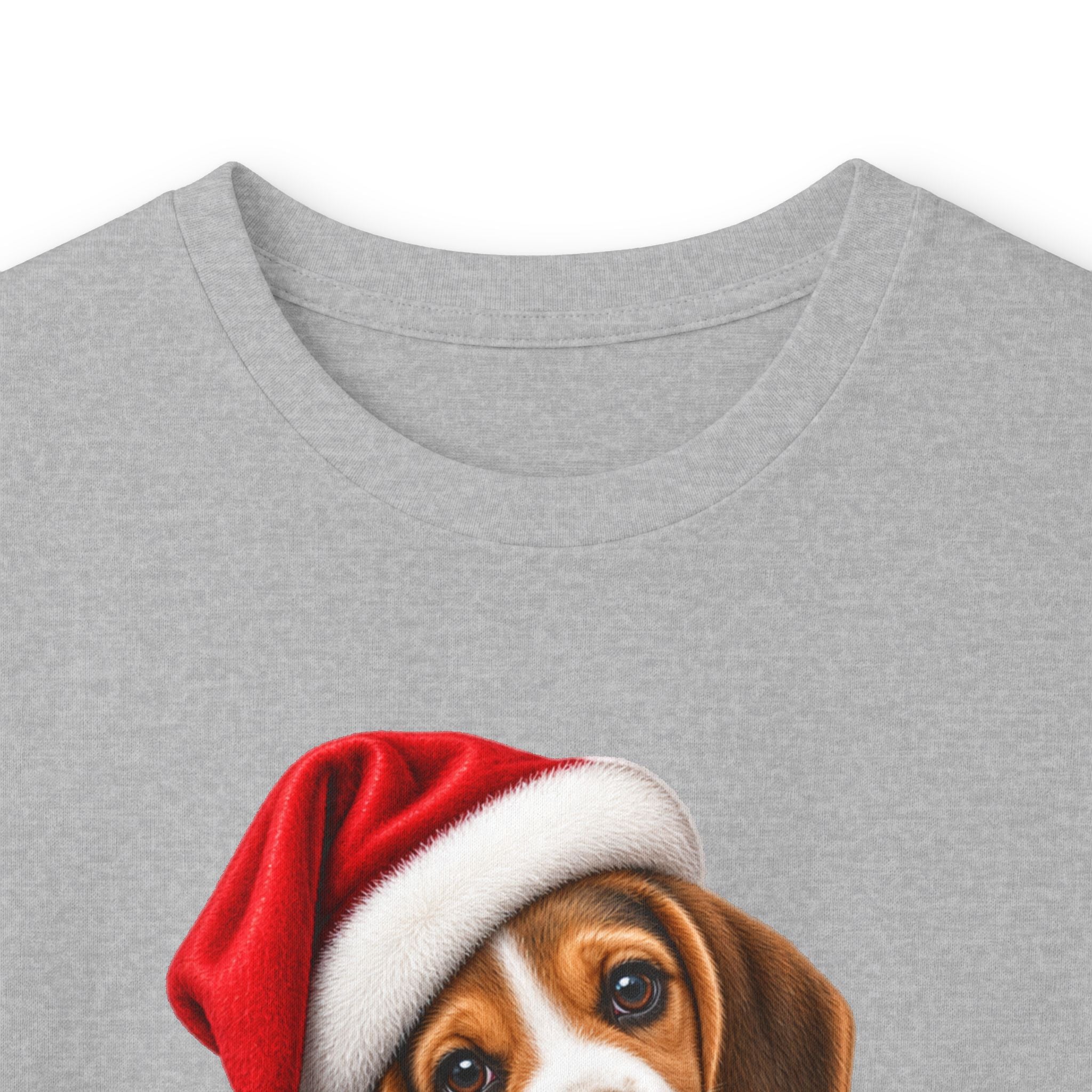 Christmas Puppy Long Sleeve Tee — Cute Beagle in Santa Hat Holiday Shirt