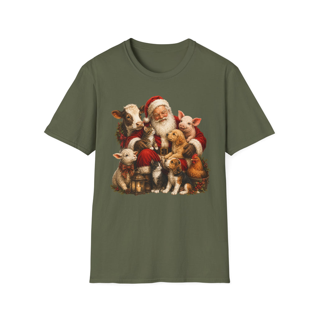 Santa with Farm Animals Christmas T-Shirt