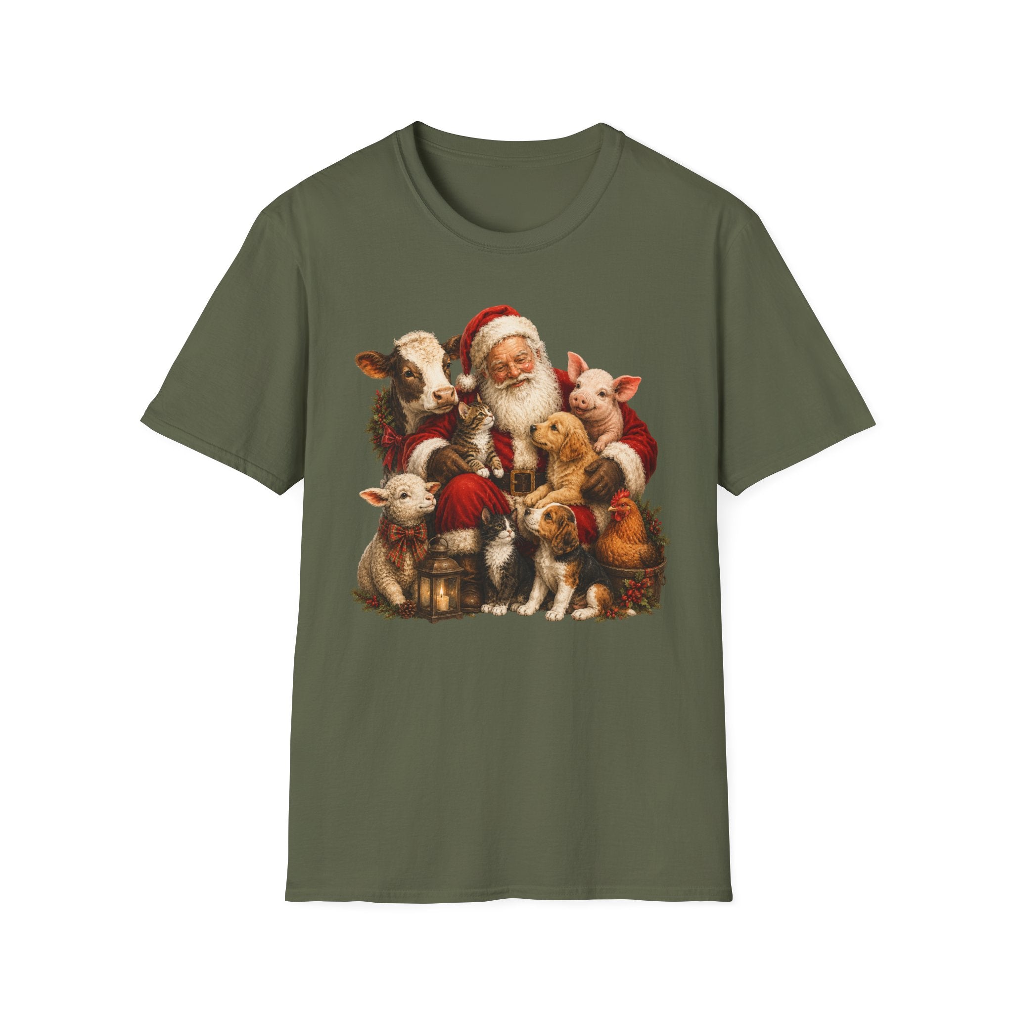 Santa with Farm Animals Christmas T-Shirt