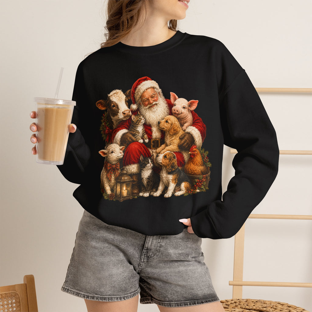 Santa with Farm Animals Sweatshirt — Vintage Christmas Crewneck