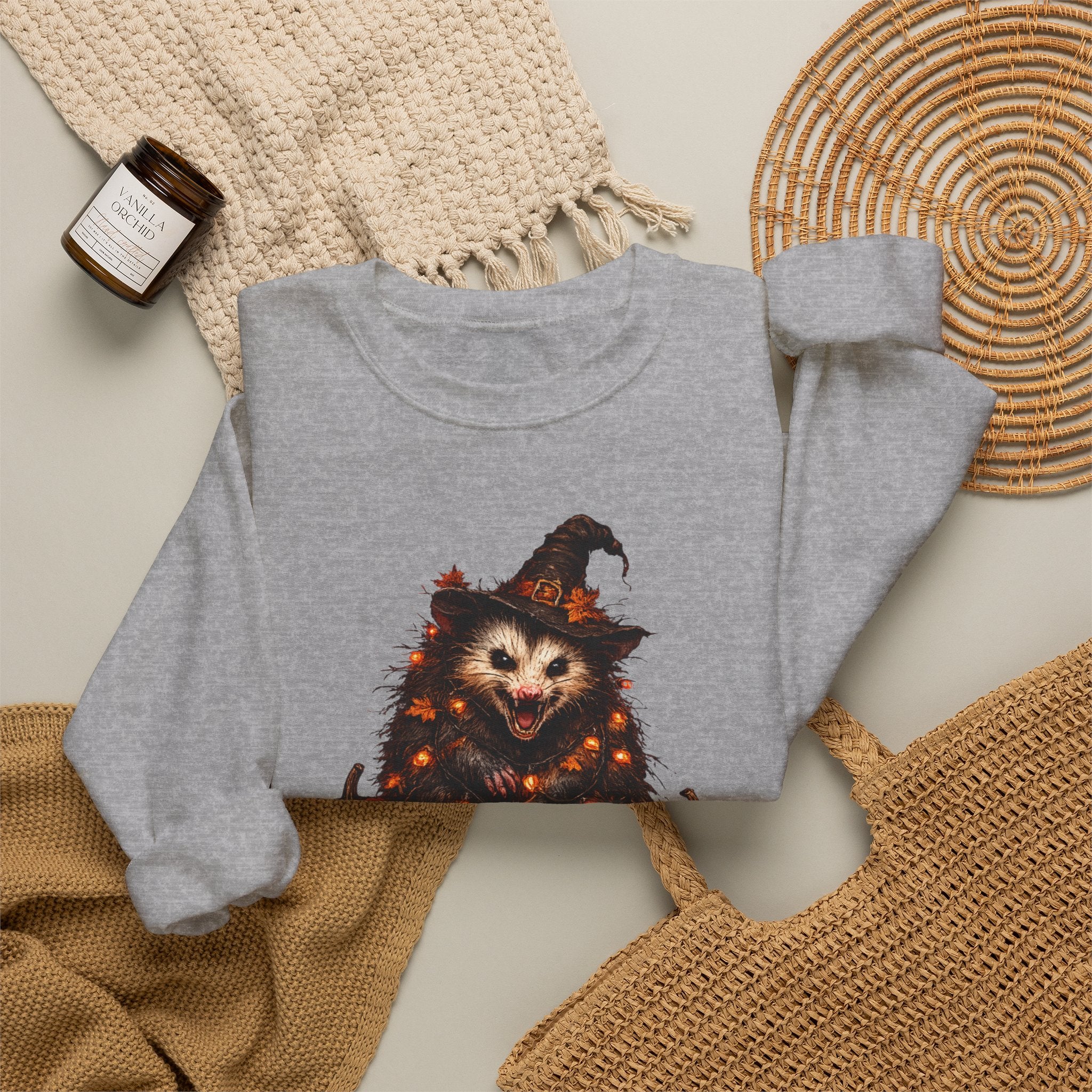 Halloween Possum Witch Sweatshirt — Pumpkin & Spooky Night Crewneck