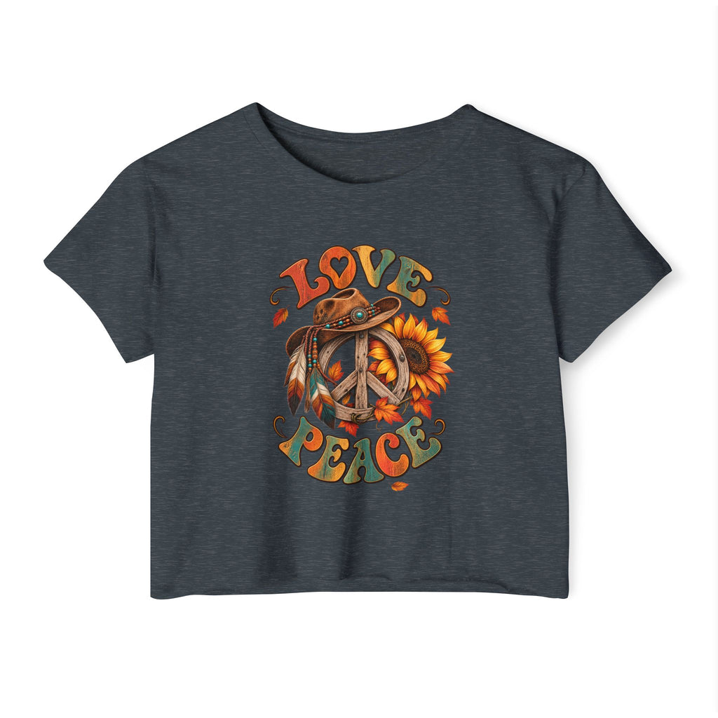 Love & Peace Crop Top — Retro Sunflower Hippie Festival Tee